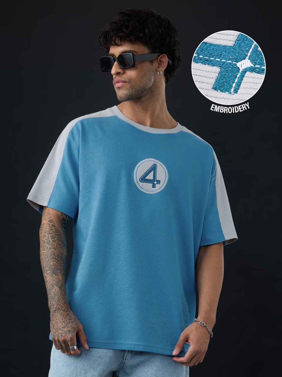 Marvel Fantastic 4 Embroidery Logo Oversized T-Shirt Textured Fabric Tee 2026