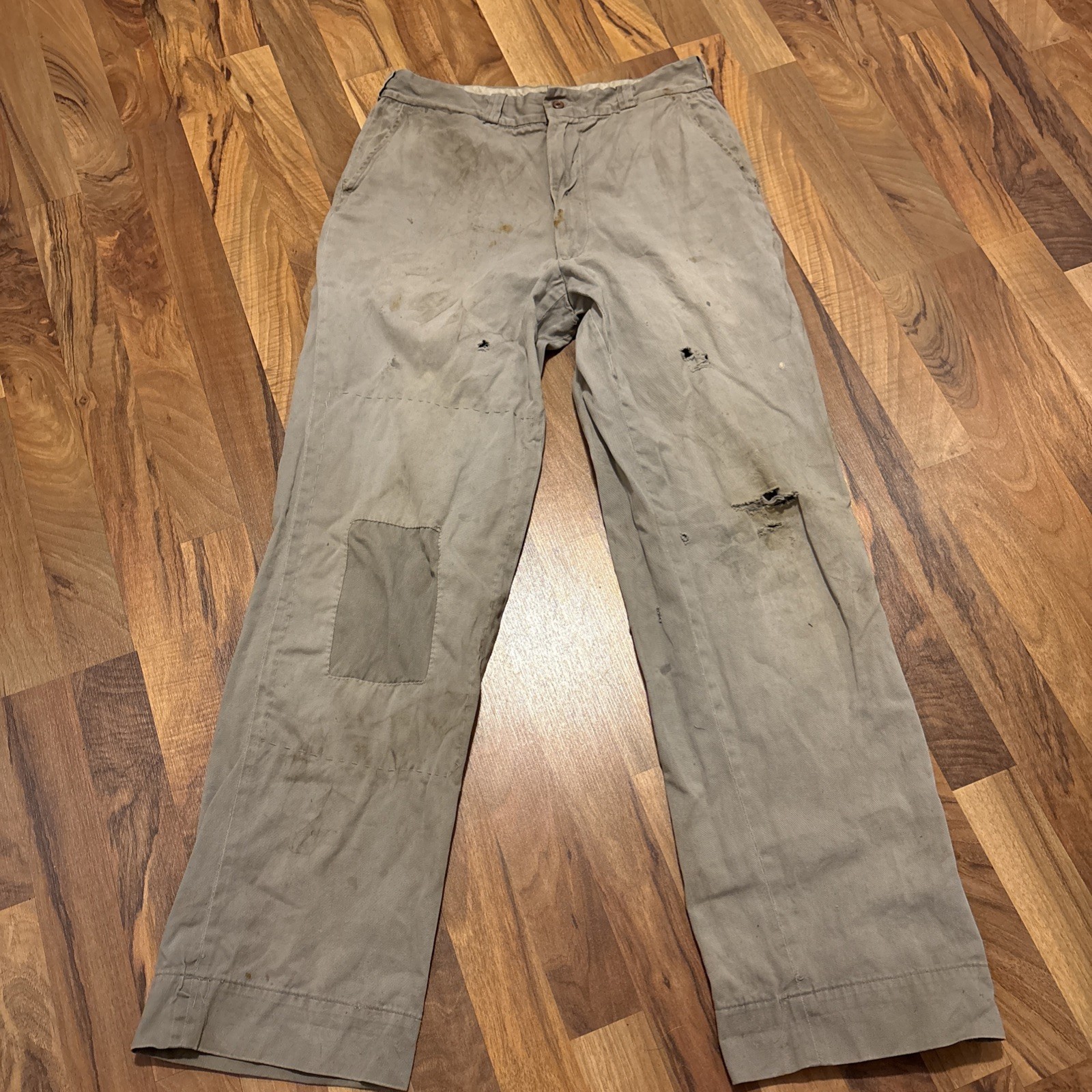 Vintage 50s Penneys Big Mac Boatsail Twill Chino Work Pants Boro Hand Patched⁠
