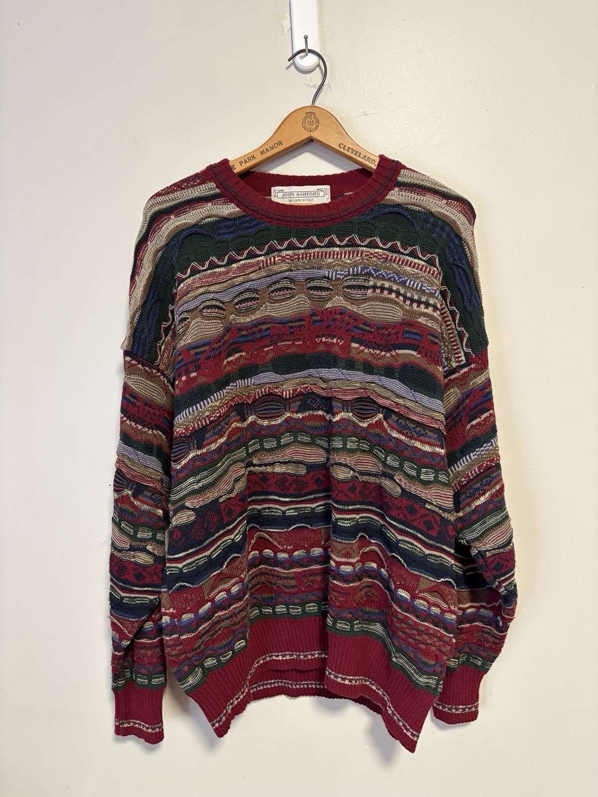 Vintage 90s John Ashford 3D Knit Coogi Style Hip Hop Sweater Size Large Biggie