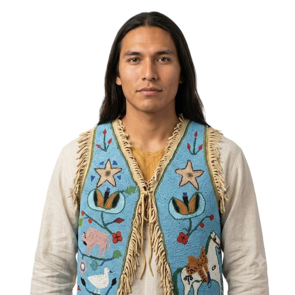 Handmade Beaded Powwow Vest Native Inspired Regalia Men Dance Vest V751