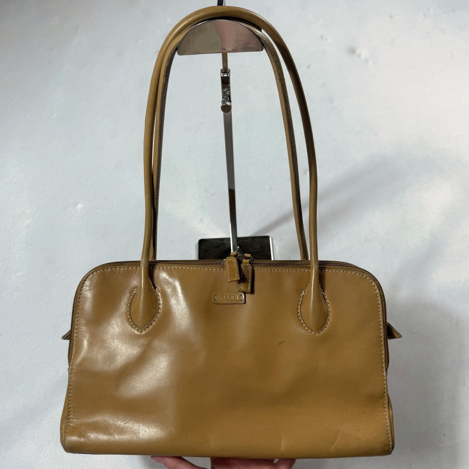 Moulin Y2K Leather Shoulder Bag Tan Brown Minimal Handbag 2000s Vintage Archive