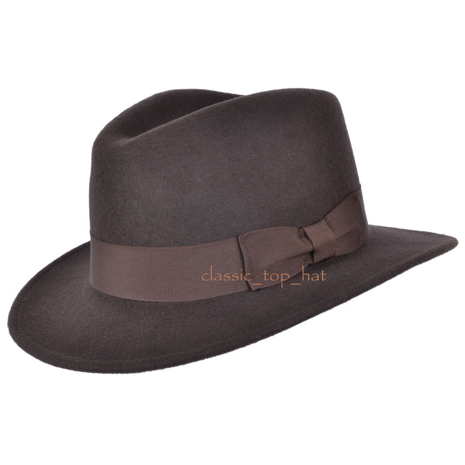 100% Wool Felt Crushable Fedora Hat Indiana Jones Style
