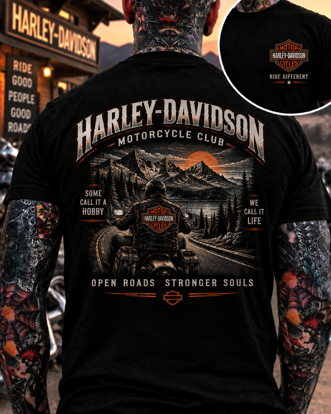 Harley-Davidson Open Roads Stronger Souls T-Shirt Washed Tee Comfort Colors Gift