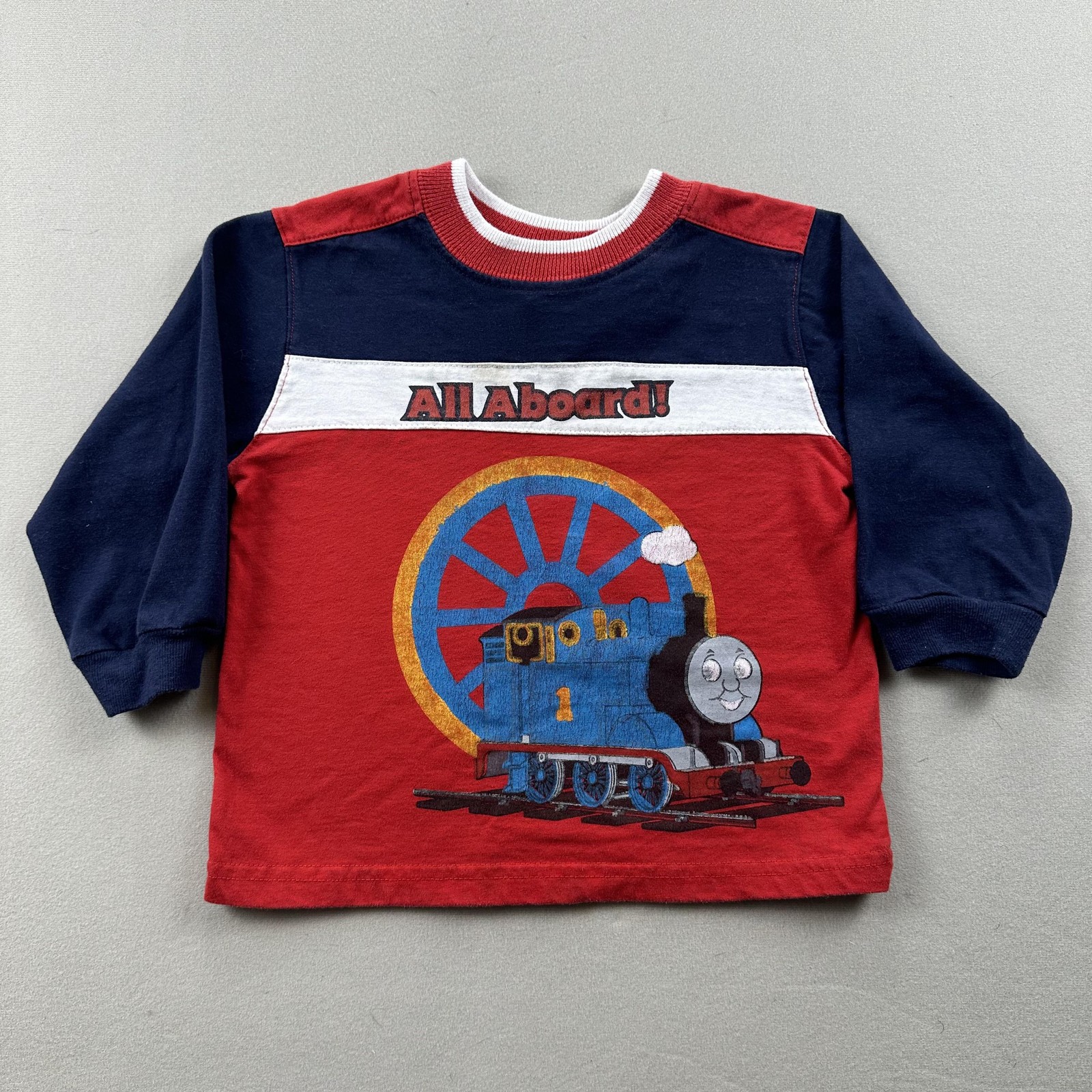 Vintage Thomas The Tank Engine T-Shirt Toddler 2T Red Blue Train All Aboard y2k