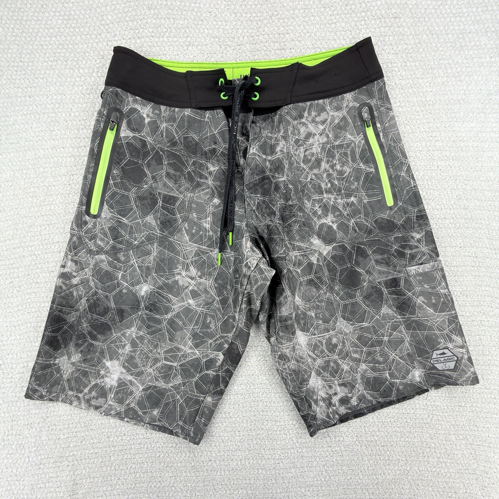 Pelagic Hydro Lite Pro Hex Boardshorts Size 30 Black Gray Excellent