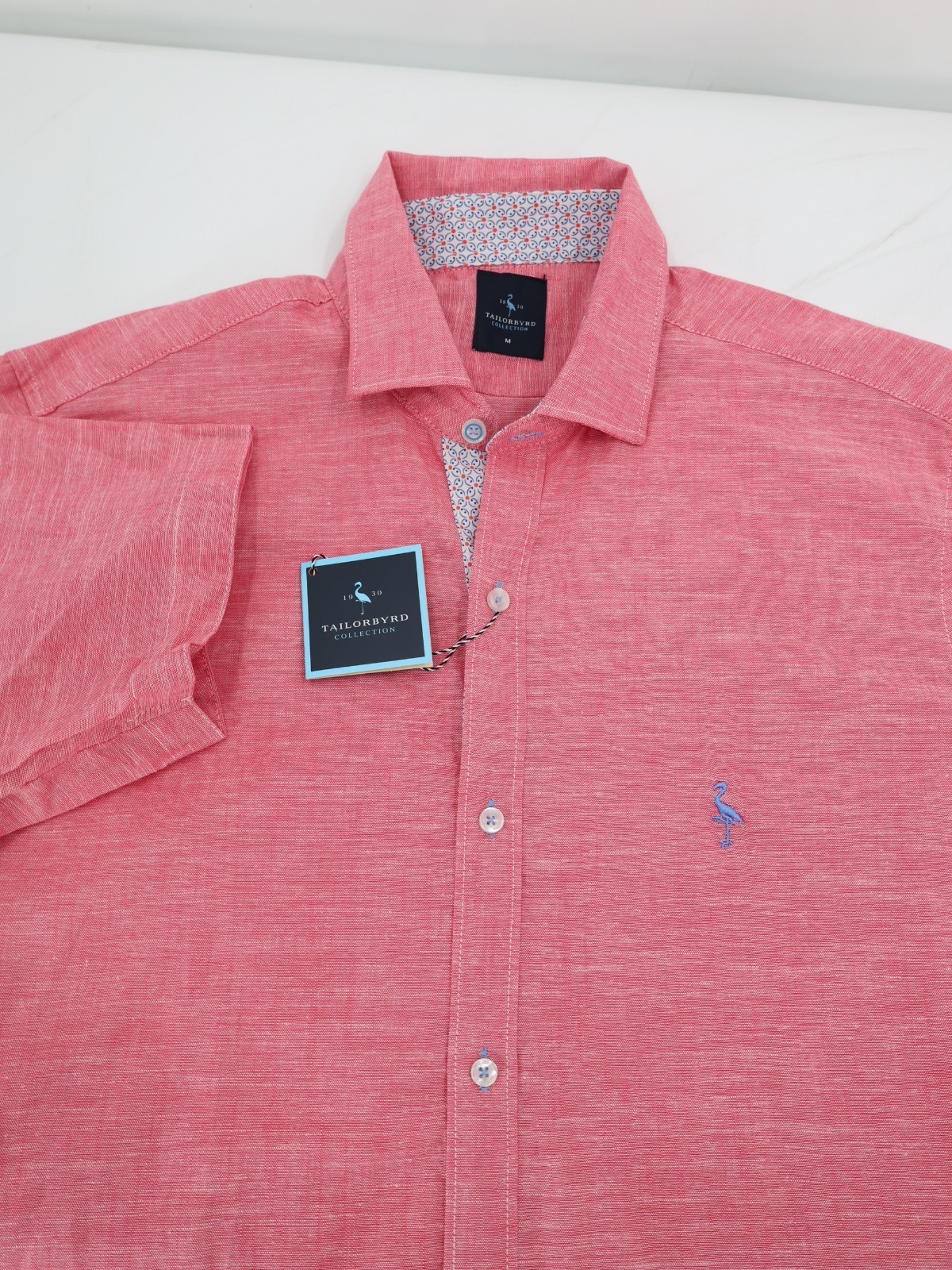 NWT Tailorbyrd Shirt Mens Medium Cotton Short Sleeve Button Up Stretch Pink