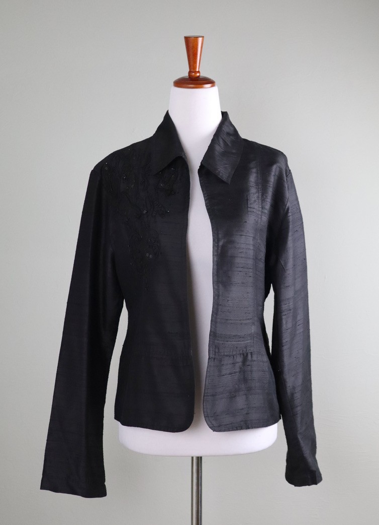 CHICO\'S Vintage 100% Textured Silk Beaded Jacket Top Size 1 US 8 / 10 / Medium
