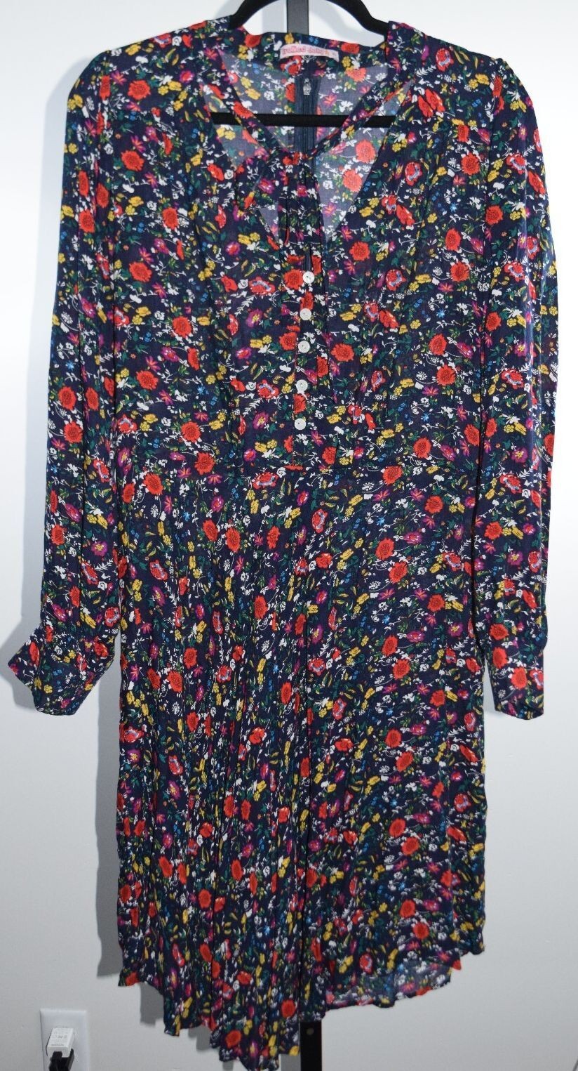 Trollied Dolly Women’s Size XL Navy Floral Long Sleeve Retro Shift Dress Chic