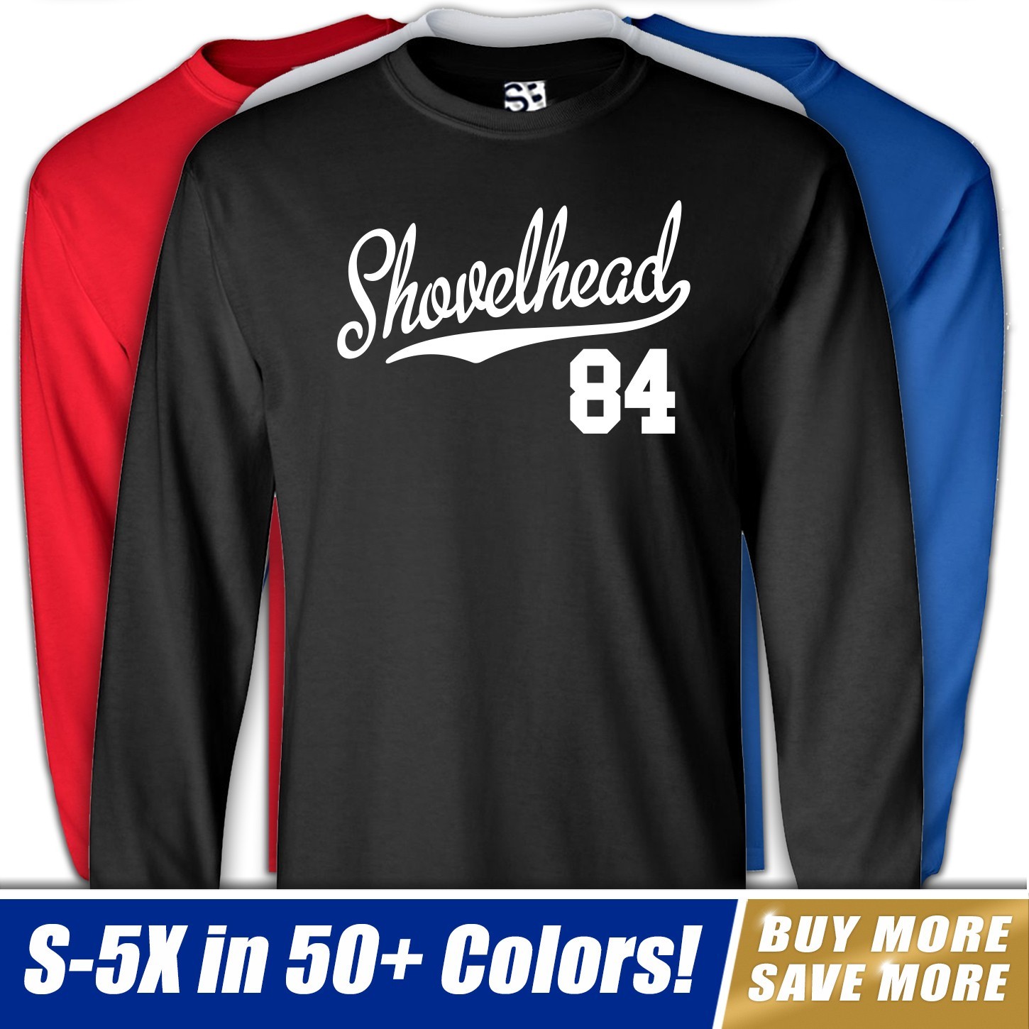 Shovelhead 84 Jersey Long Sleeve T-Shirt 1984 FLH Chopper Bobber Motorcycle Tee