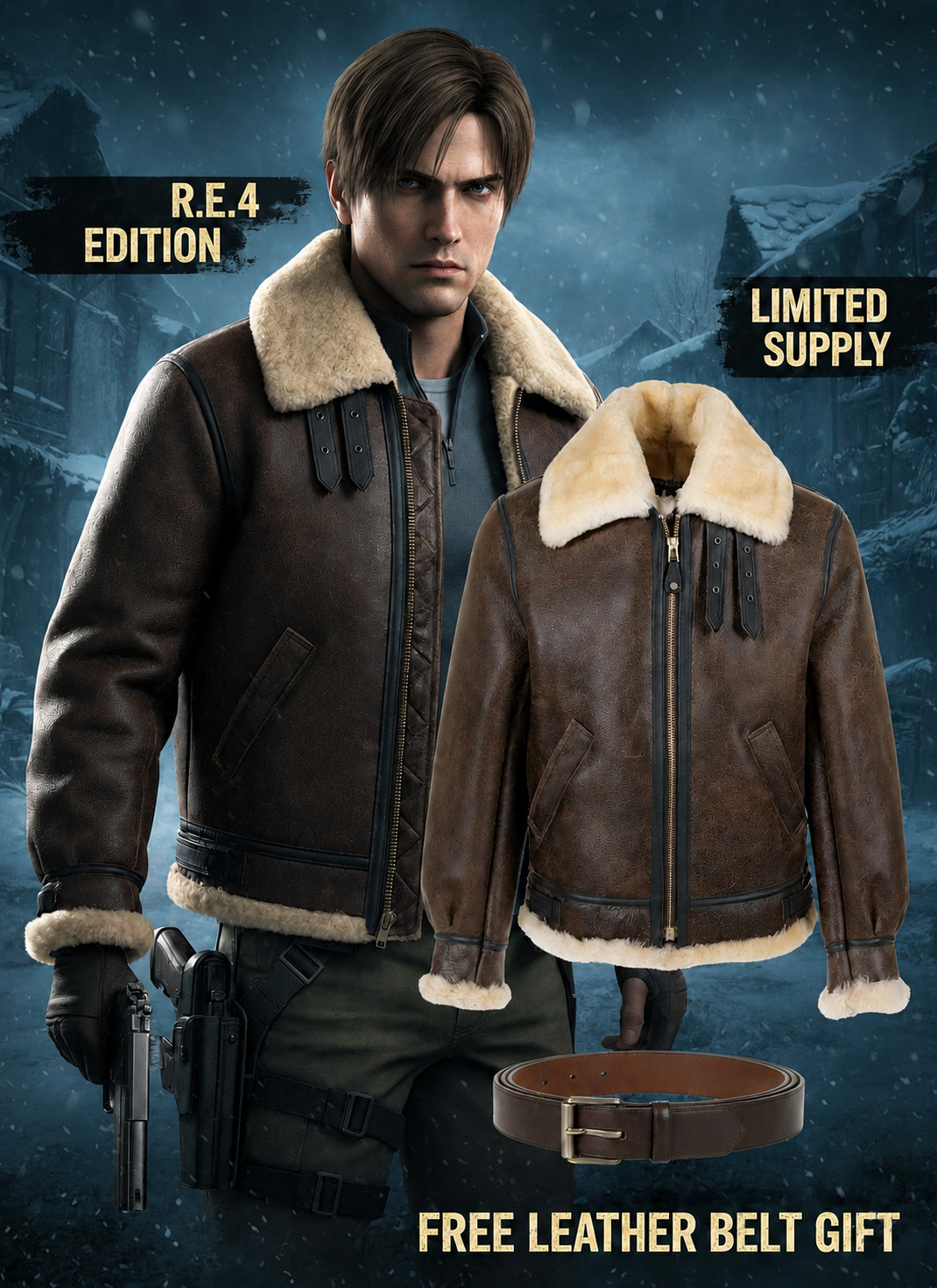 The Resident\'s Evil 4 Remake Leon Kennedy Leather Jacket Fur Sheep Skin Jacket