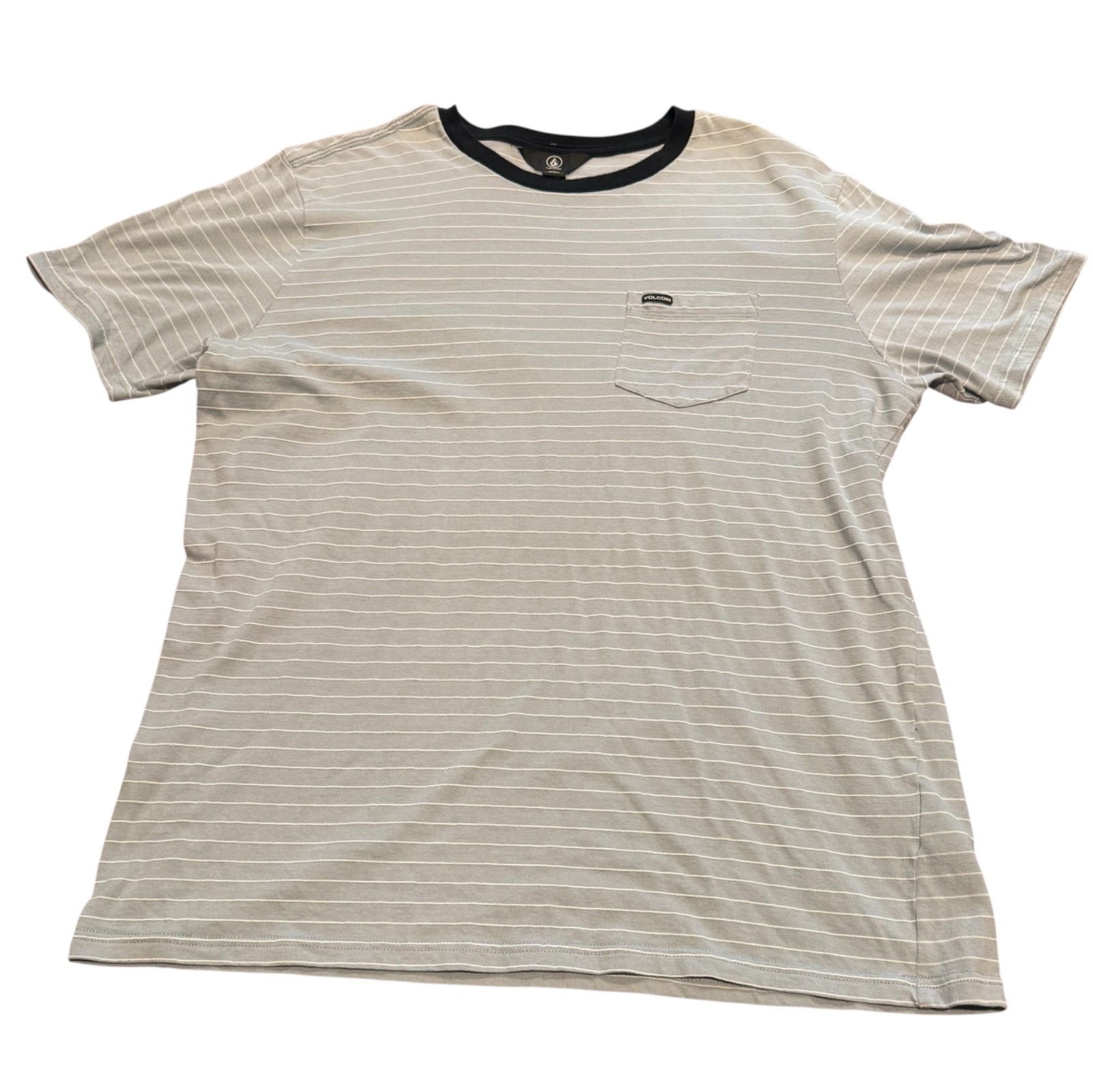 Volcom Mens Striped T-Shirt Crewneck Size L Short Sleeve Gray