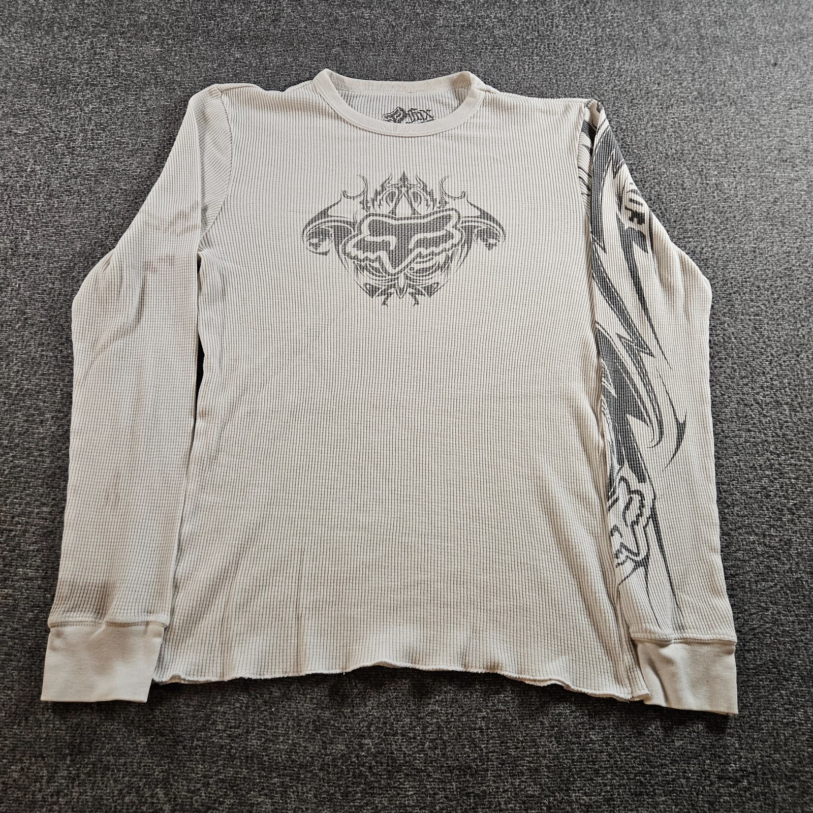 Fox Racing Thermal Shirt Tribal Flames Y2K Grunge Punk White Size Medium