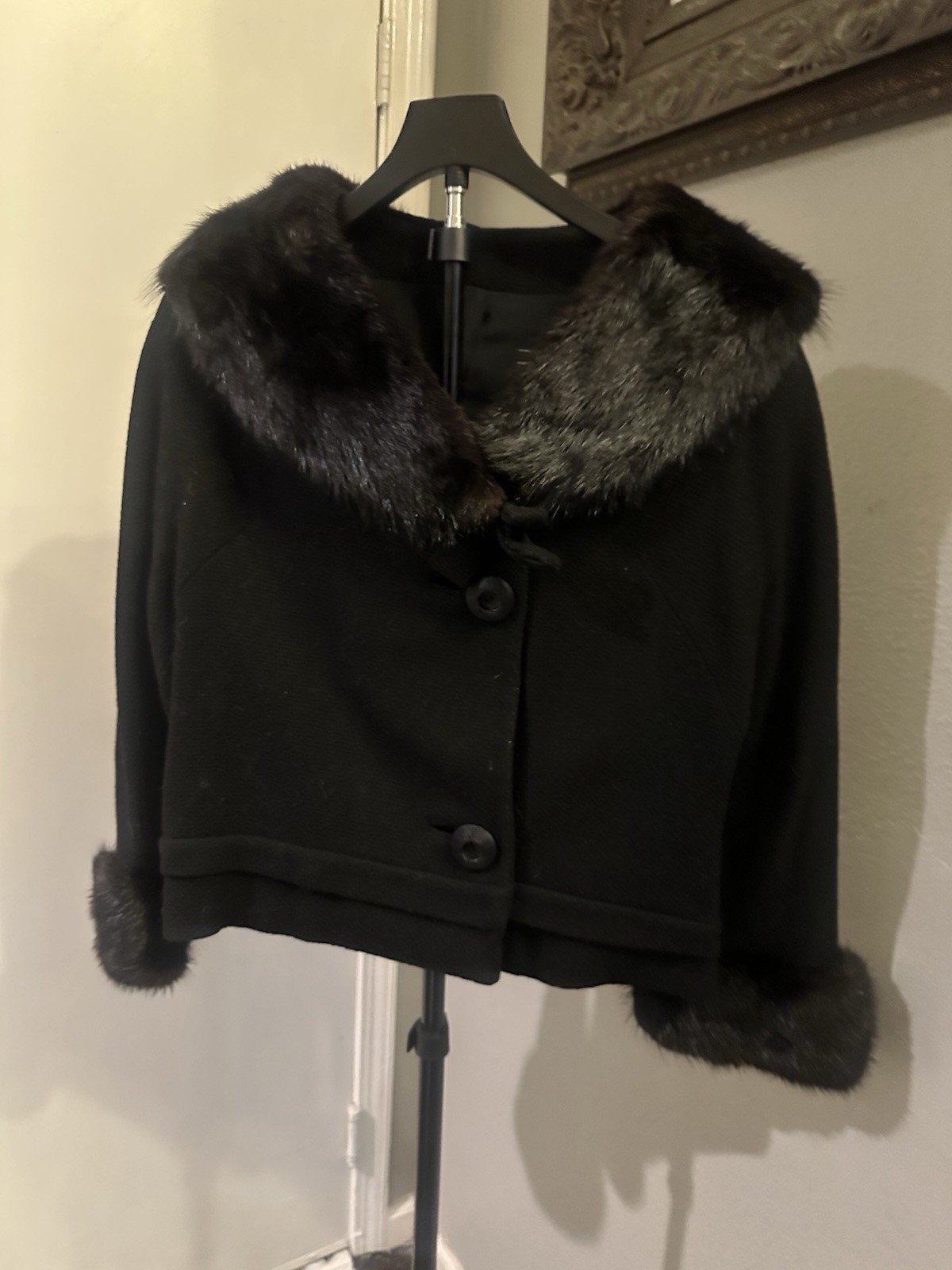 Genuine Vintage Persian Lamb Crop Jacket w/Mink Collar - S/M