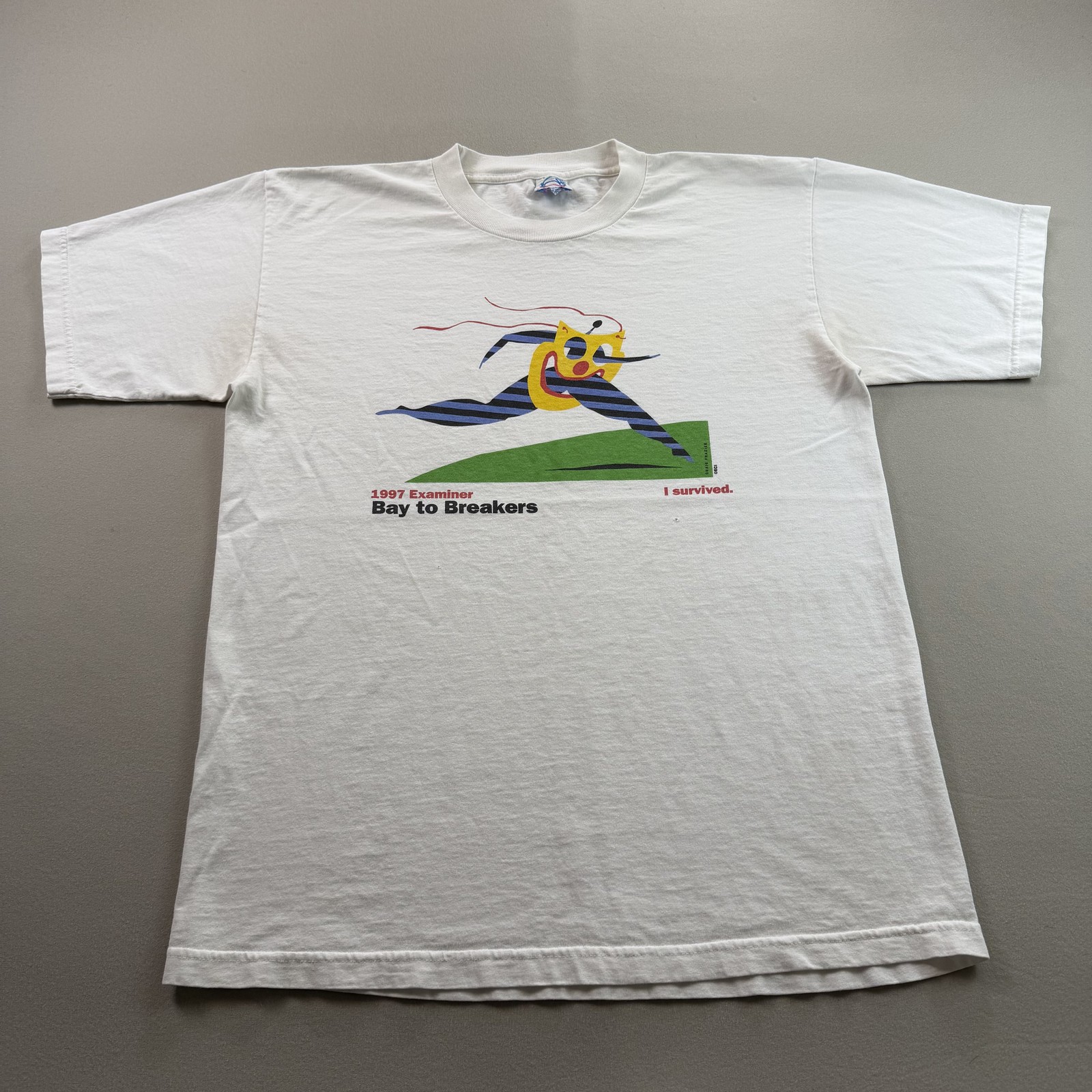 Vintage San Francisco Art T-Shirt Mens Large White Bay To Breakers Examiner 90s