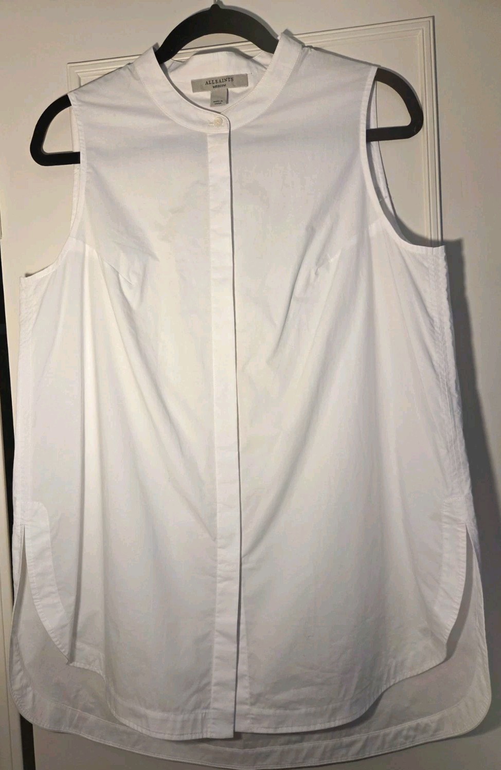 ALLSAINTS White Solid Woven Collared Button Front Sleeveless Blouse Top M