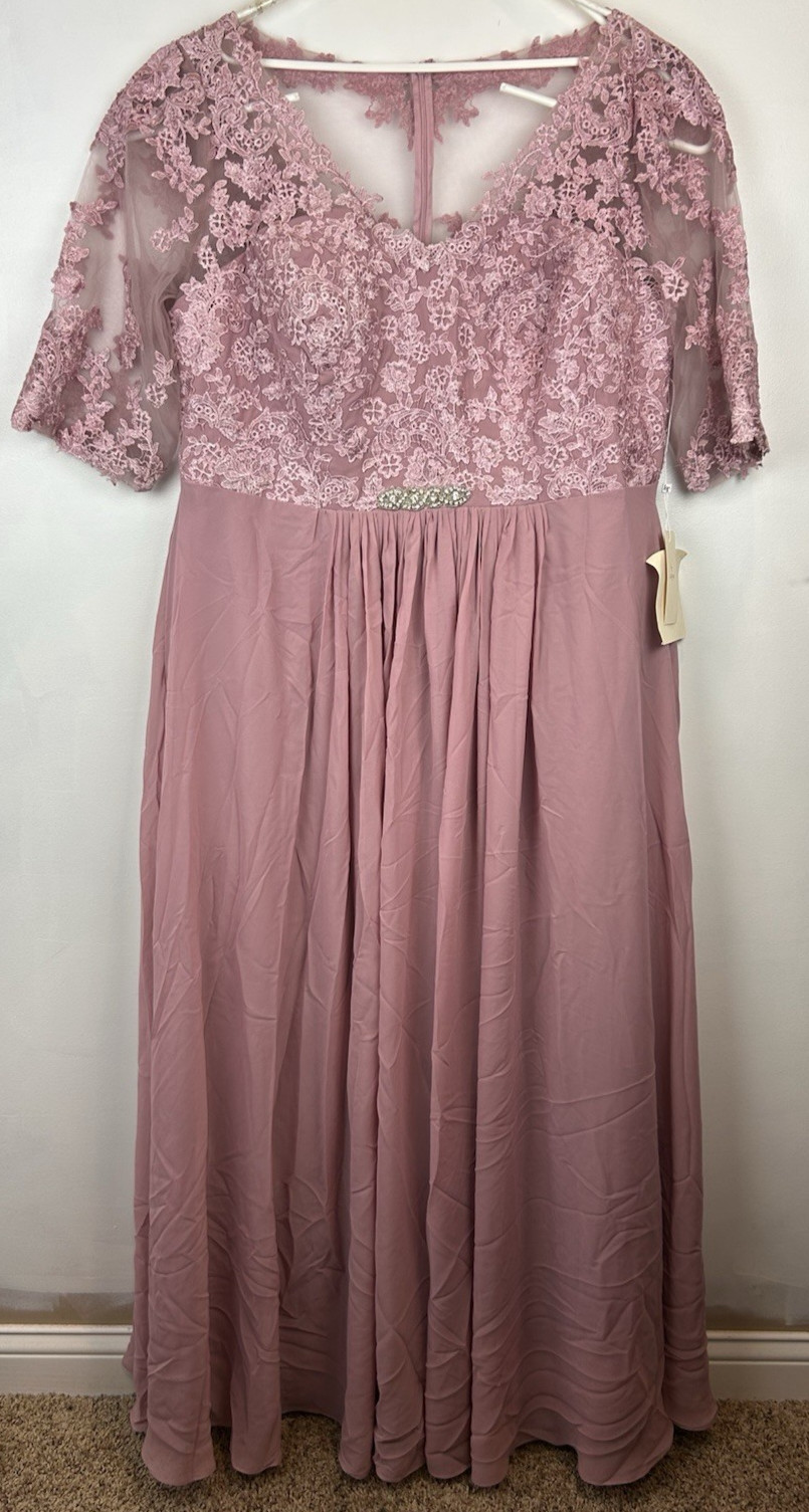 LT LanTing Dress Womens 2XL Lace Mother of Bride Cocktail Pink Sheer Plus Read