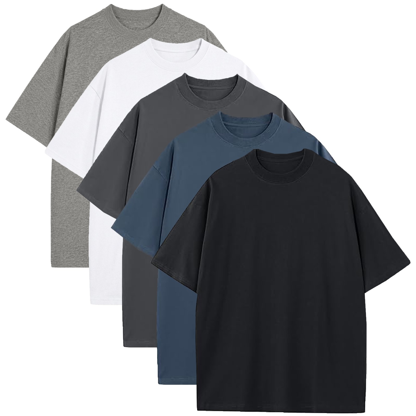 5-Pack Men's Cotton Crew Neck T-Shirts Heavyweight Oversized (S - 3XL) 