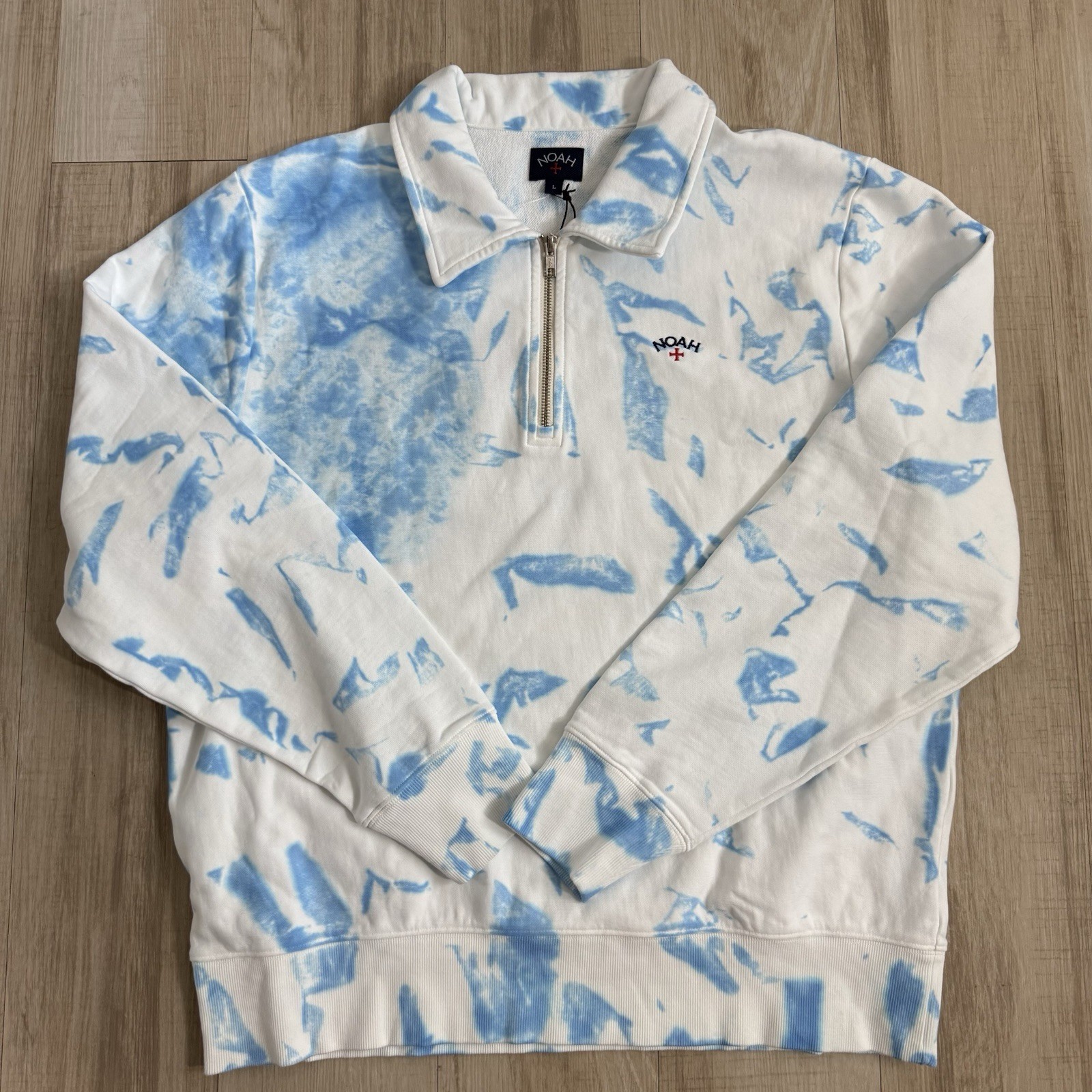 Noah Splatter Dye Zip Pullover Sweater Blue White Size Large L