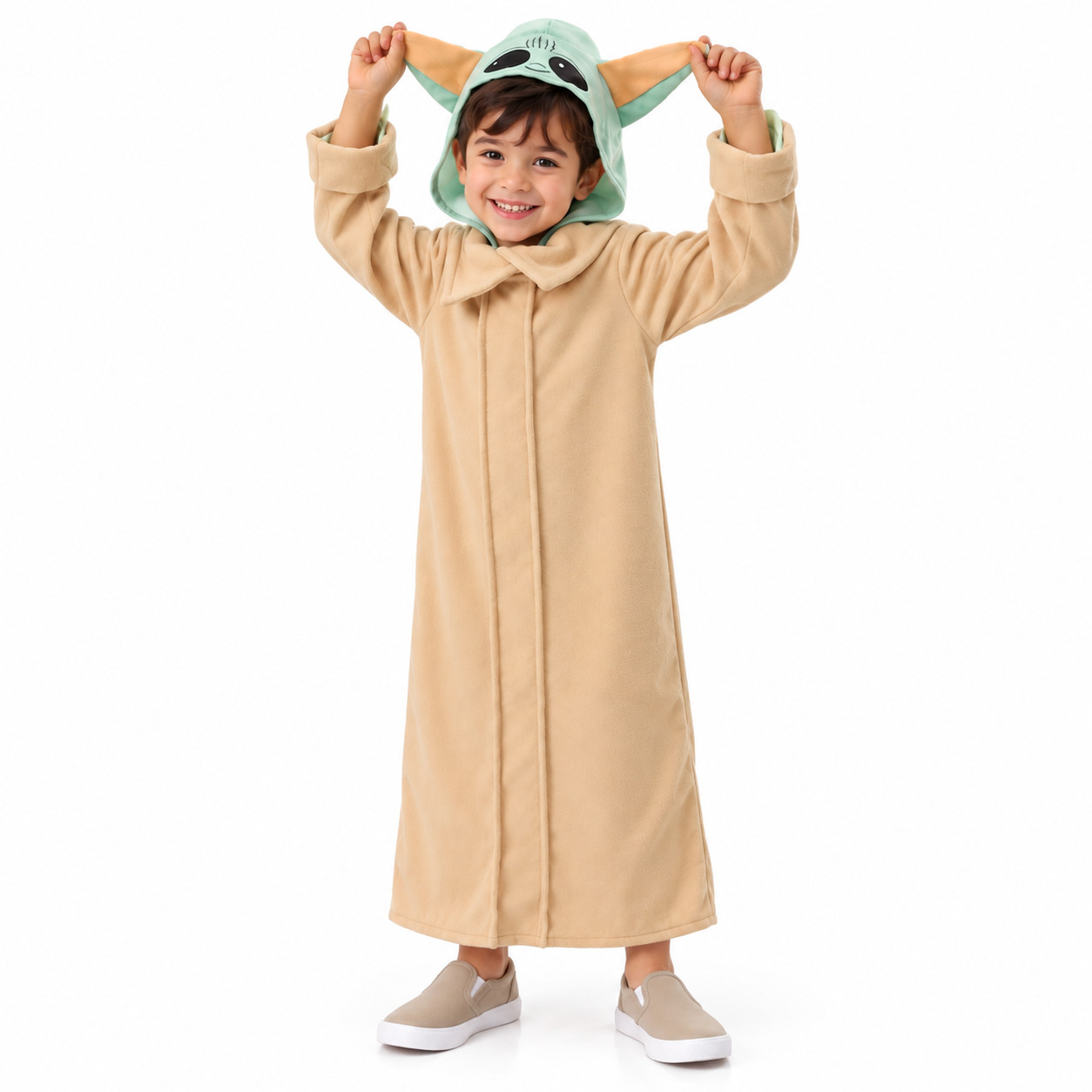 Star Wars Grogu Baby Yoda Kids Halloween Costume Robe + Plush Hood 3 - 10 Years