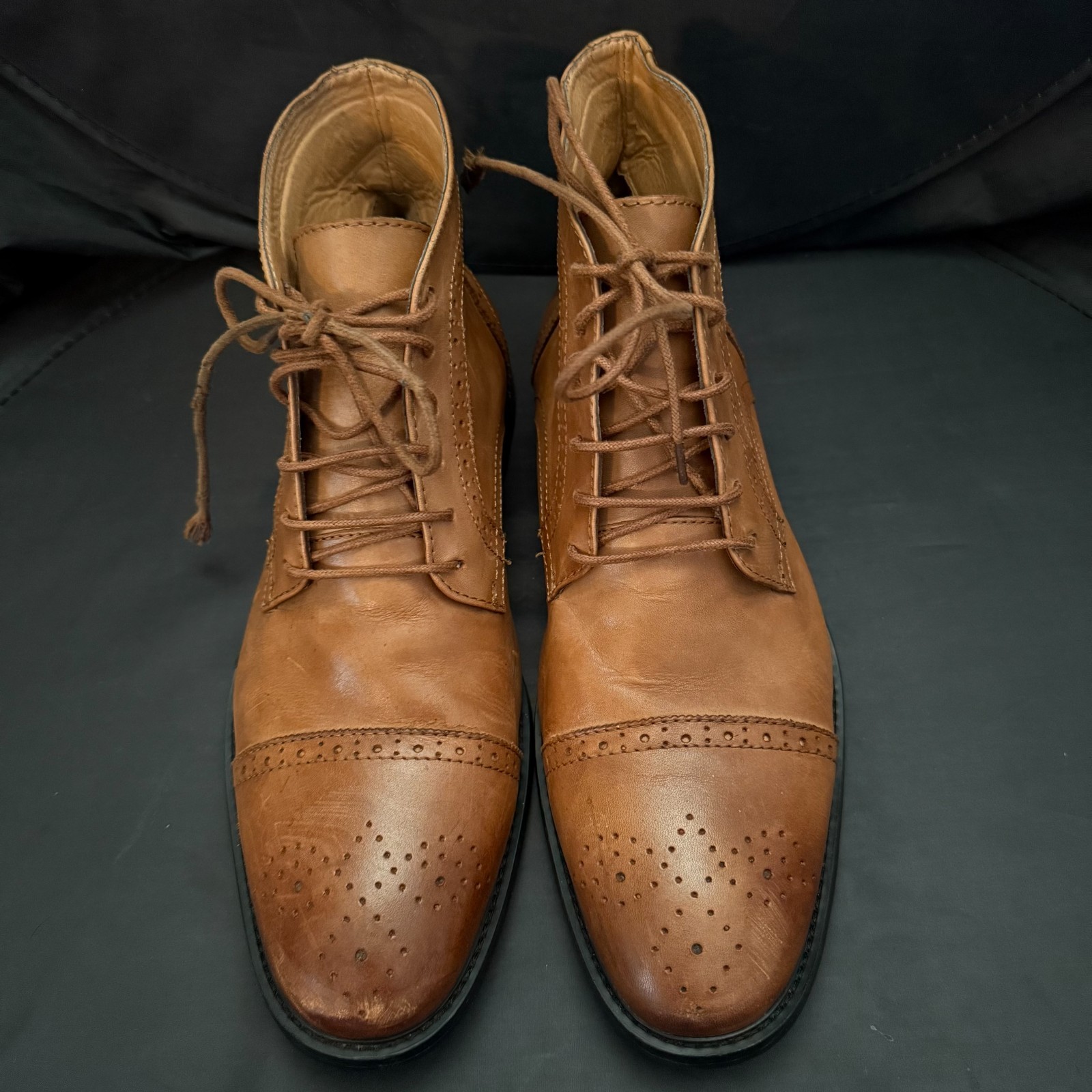 la Milano Men’s Tan Leather Upper Cap Toe Brogue Dress Boots Size 13