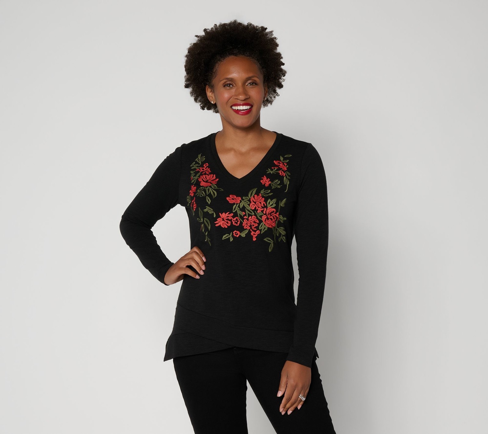 Belle by Kim Gravel Women\'s Top Sz S Slub Knit Rustic Road Black A731644