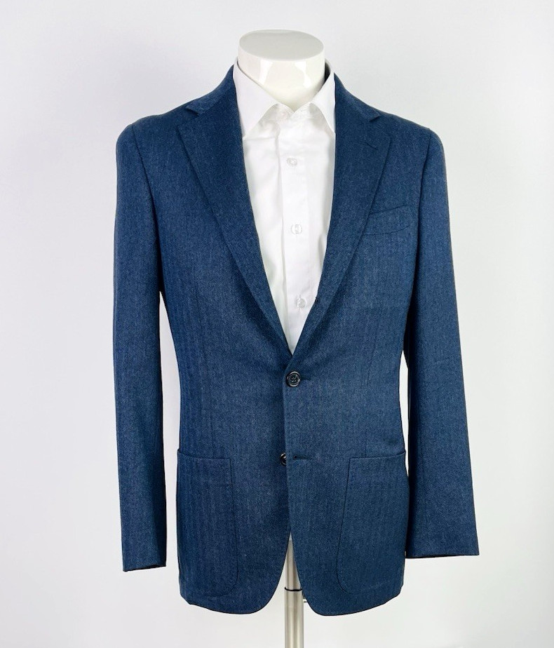 Spier & Mackay Men\'s 36 Slim Blue Herringbone Wool Cashmere Blazer