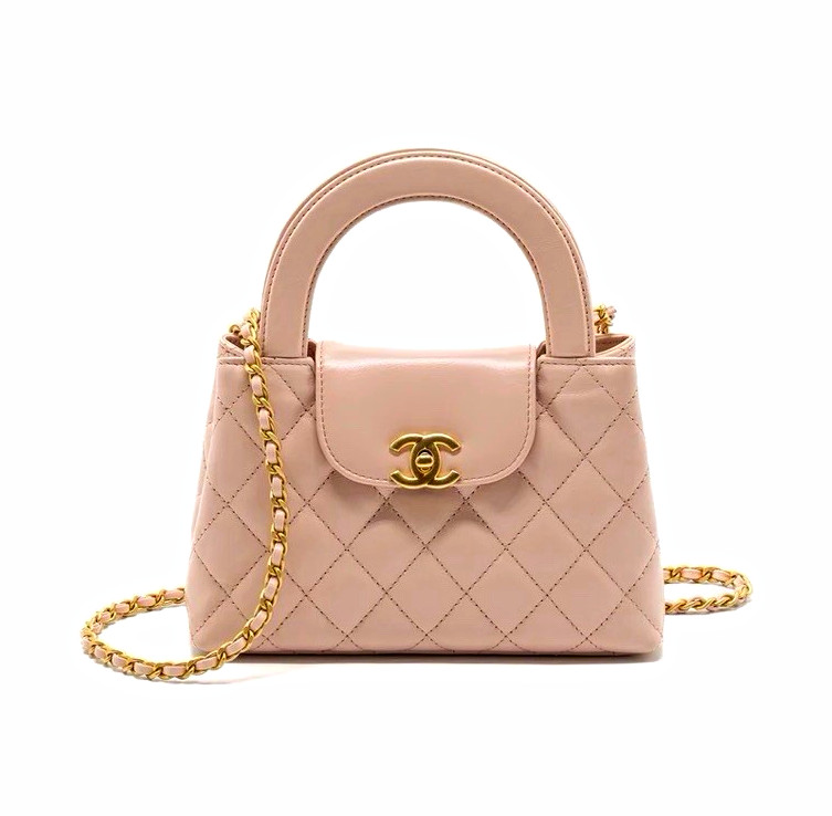 CHANEL Mini Top Handle Quilted Leather Bag Pink Gold Chain CC Detachable