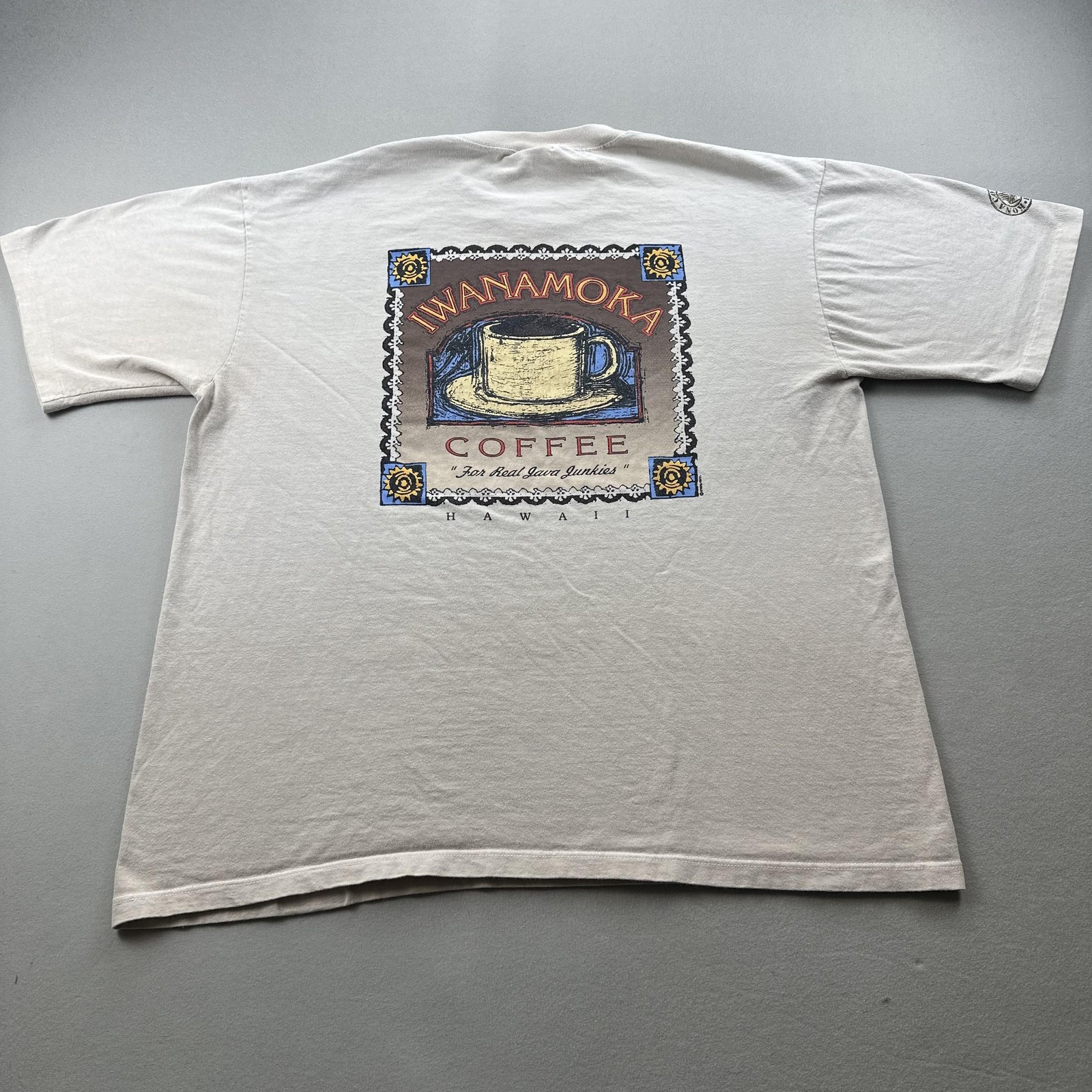 Vintage Crazy Shirts Hawaii Coffee T-Shirt Mens XL Beige Iwanamoka Kona USA 90s
