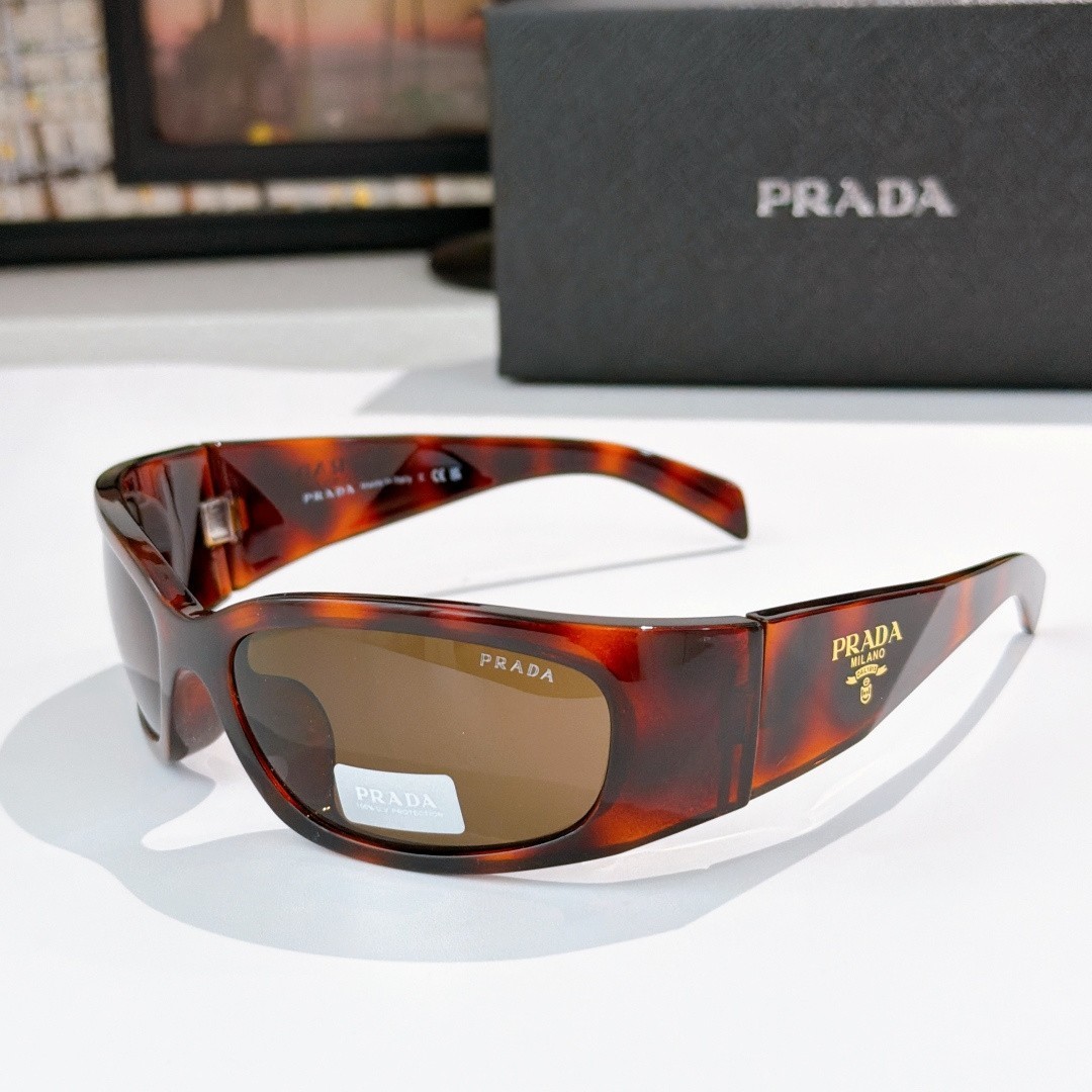 PRADA SPRA14 Sunglasses Tortoise Frame Brown Lens Wraparound 60-18 NEW WITH BOX