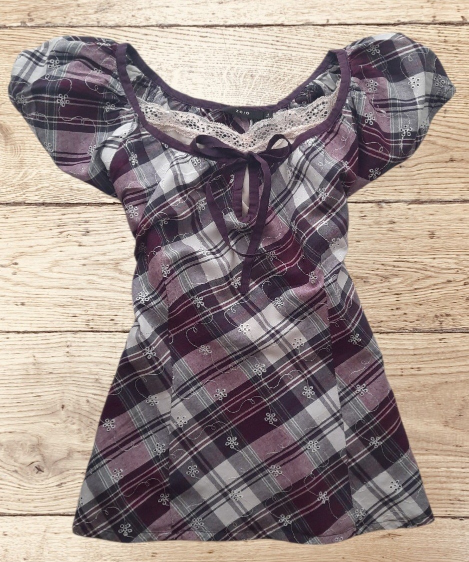Vintage Zero Plaid Fairy Grunge Blouse Size 34 S Y2K Aesthetic Boho Top