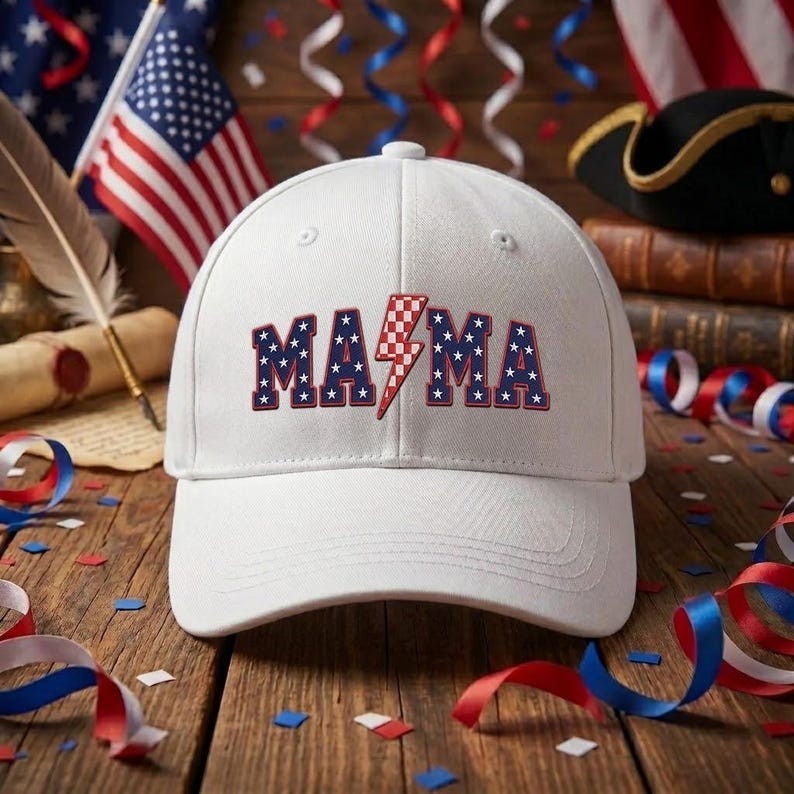 Embroidered Patriotic Mama Hat, 4th of July Mom Cap, USA Flag