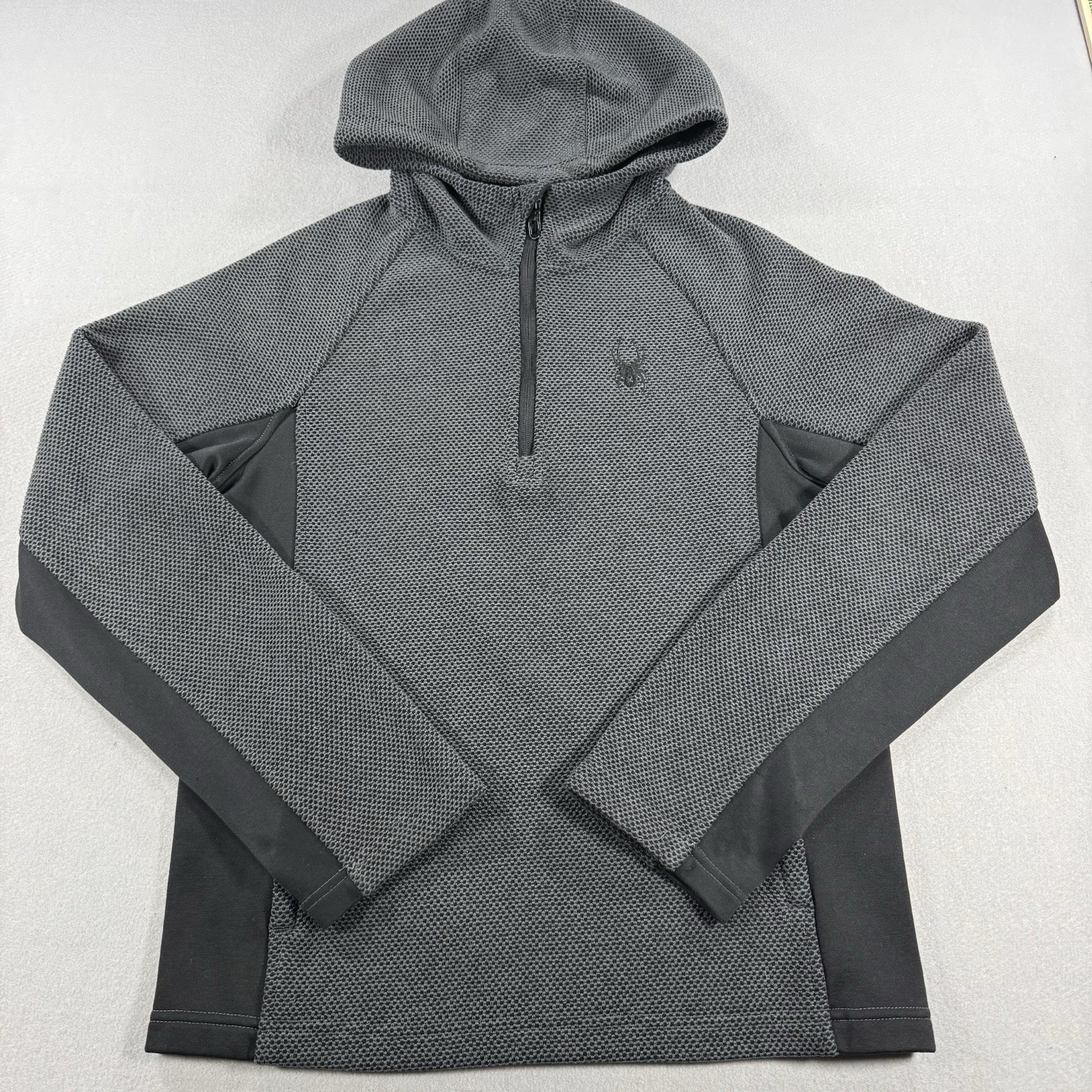 Spyder 1/4 Zip Gray Black Pullover Hooded Sweater Jacket - Men Size Small