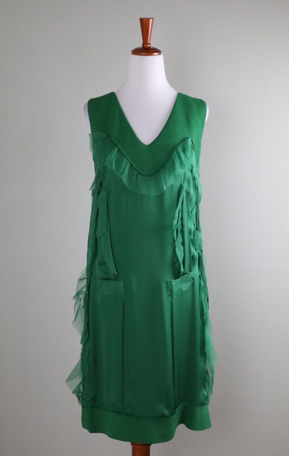 LANVIN Les 10 Ans $1590 Satin Tiered Ruffle Knit Shift Cocktail Dress Size 4