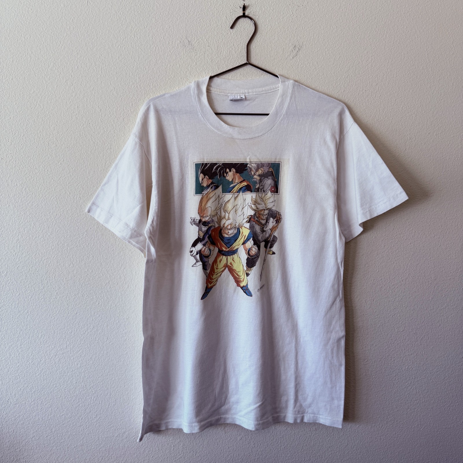 Vintage 90s Dragon Ball Z Tee Mens L White Anvil USA Goku Vegeta Trunks Toriyama