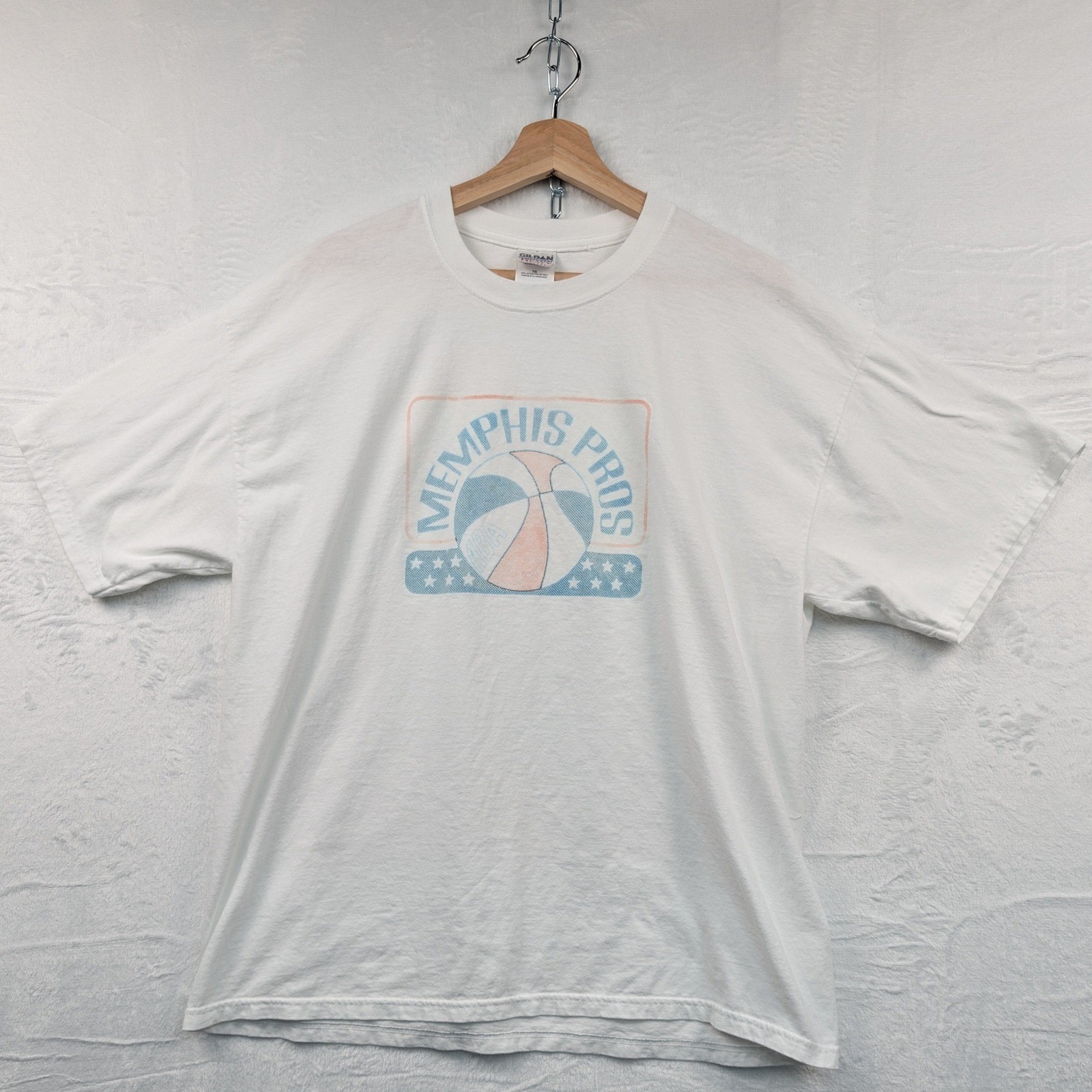 VTG Memphis Pros Gildan T-Shirt Men\'s XL White ABA Basketball Streetwear Y2K