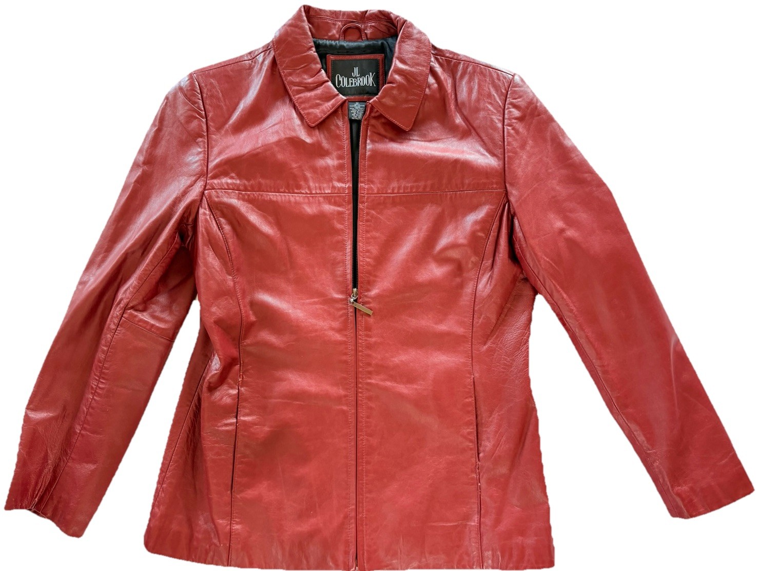 JL Colebrook Leather Jacket RED With Black Lining Zip Front Ladies Size M Pocket