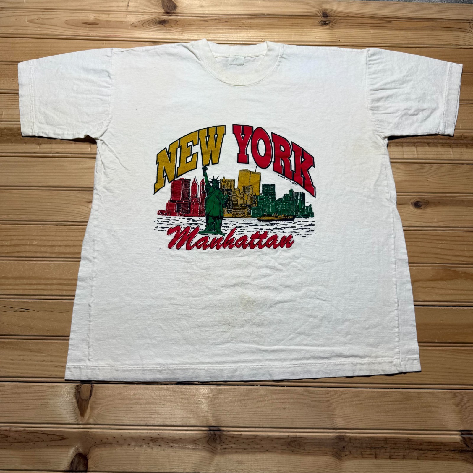 Vintage 1994 New York Manhattan Statue Of Liberty Skyline Graphic T-Shirt Large