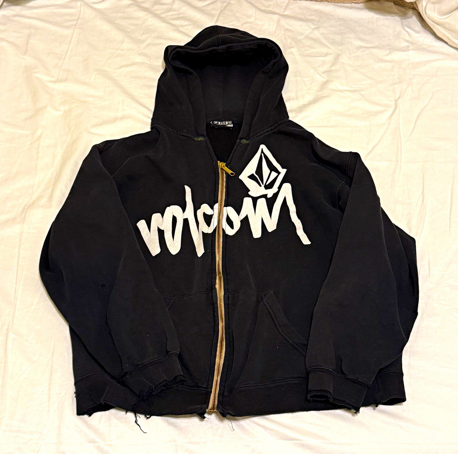 Volcom Men\'s Black Full Zip Hooded Fleece Cotton Blend Graphic Logo Hoodie XL