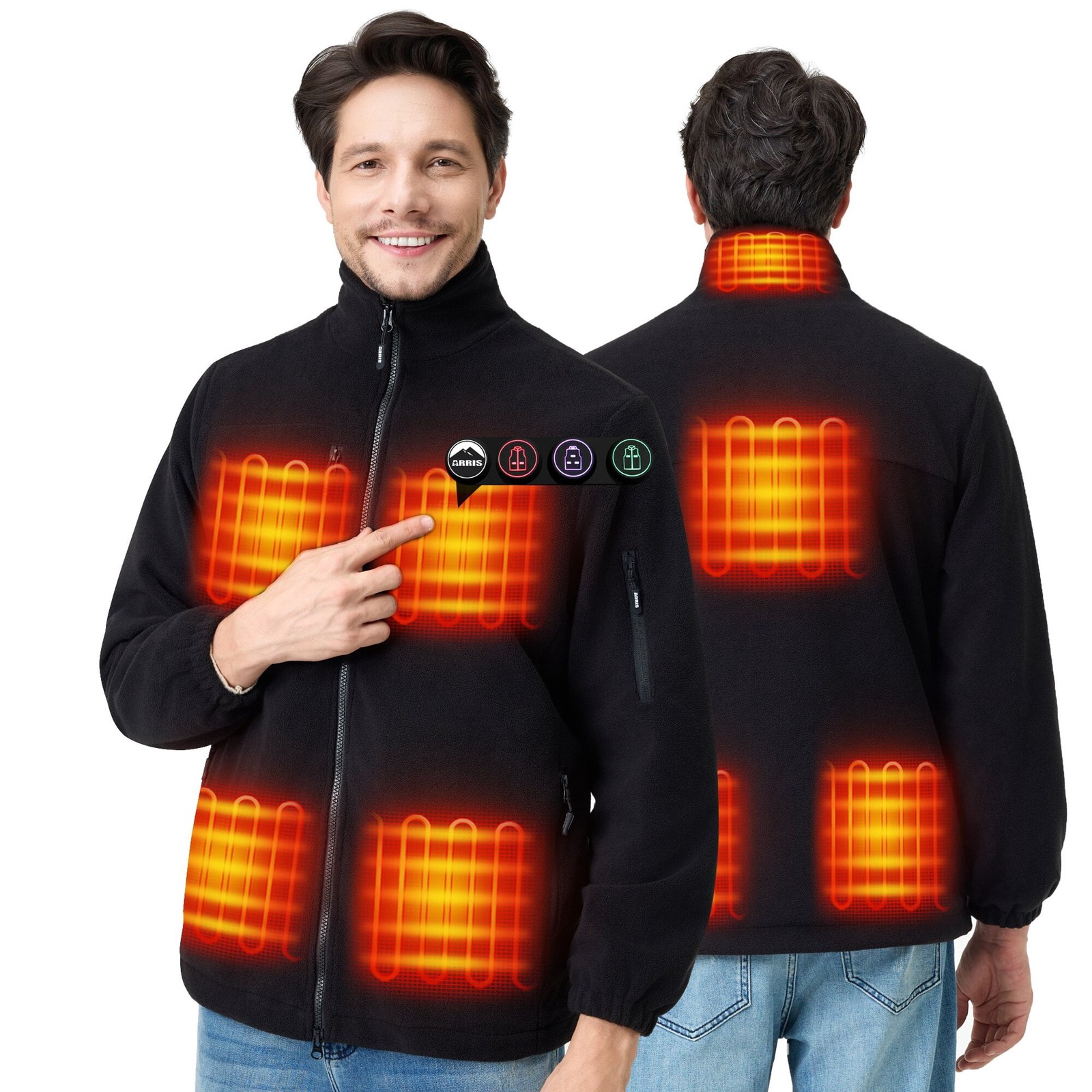 ARRIS Heated Fleece Jacket for Men with Battery, Heating Coat with 8 Heating Pad