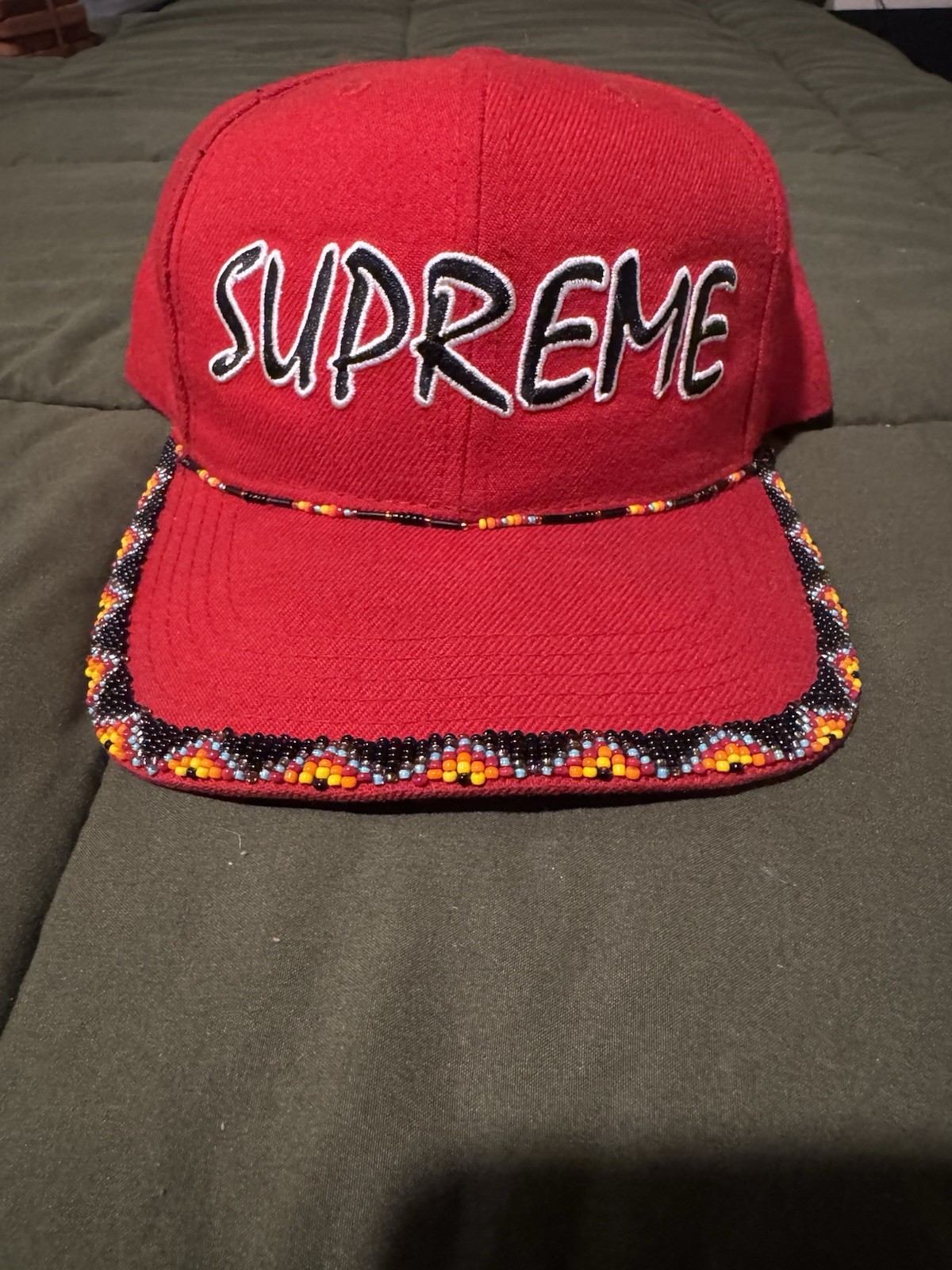 2019 Supreme Beaded 6-Panel Hat Red SS19 Authentic Rare