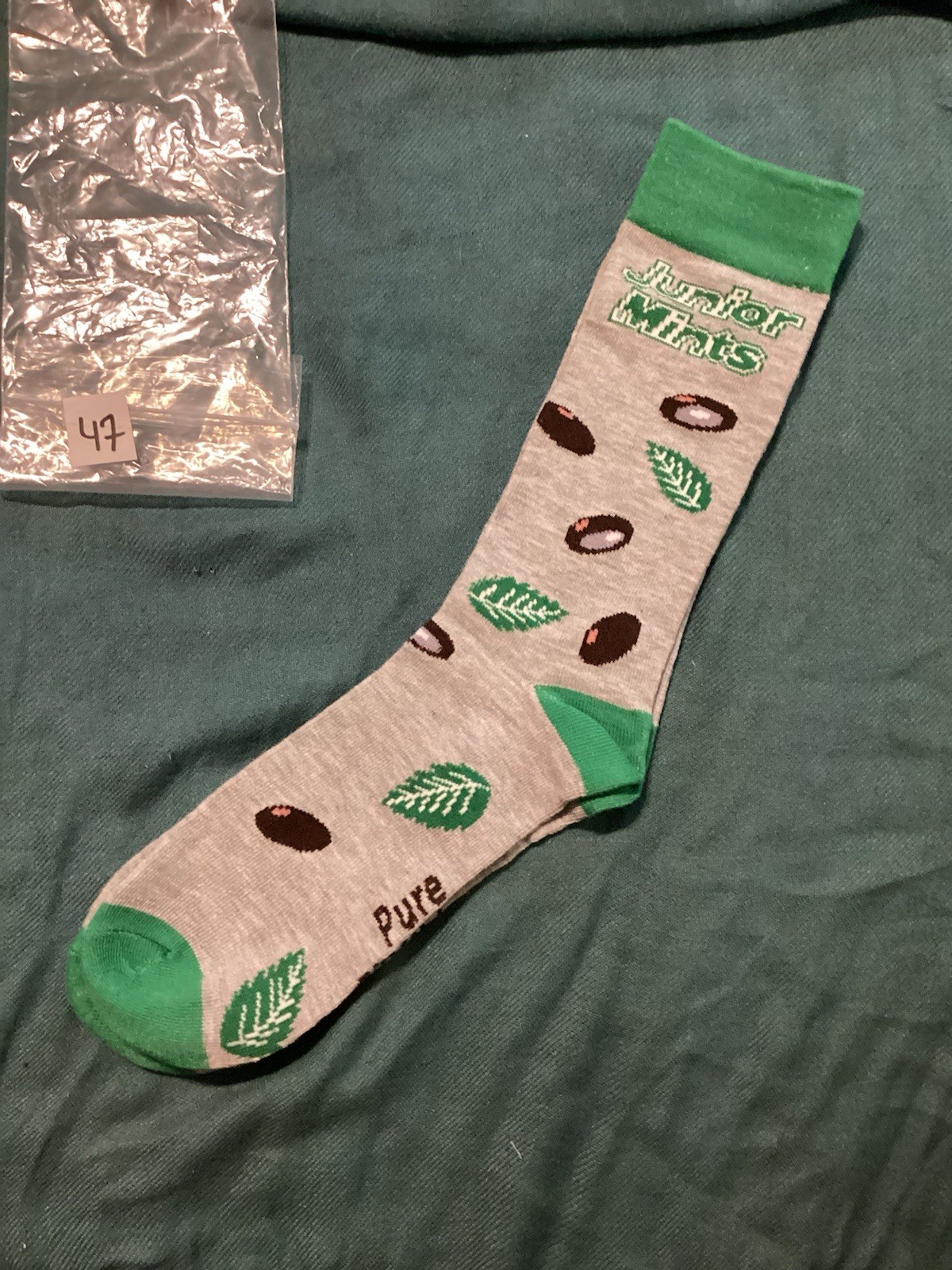 Junior Mints Unisex Adult Crew Socks Gray/Green Graphic Print Novelty