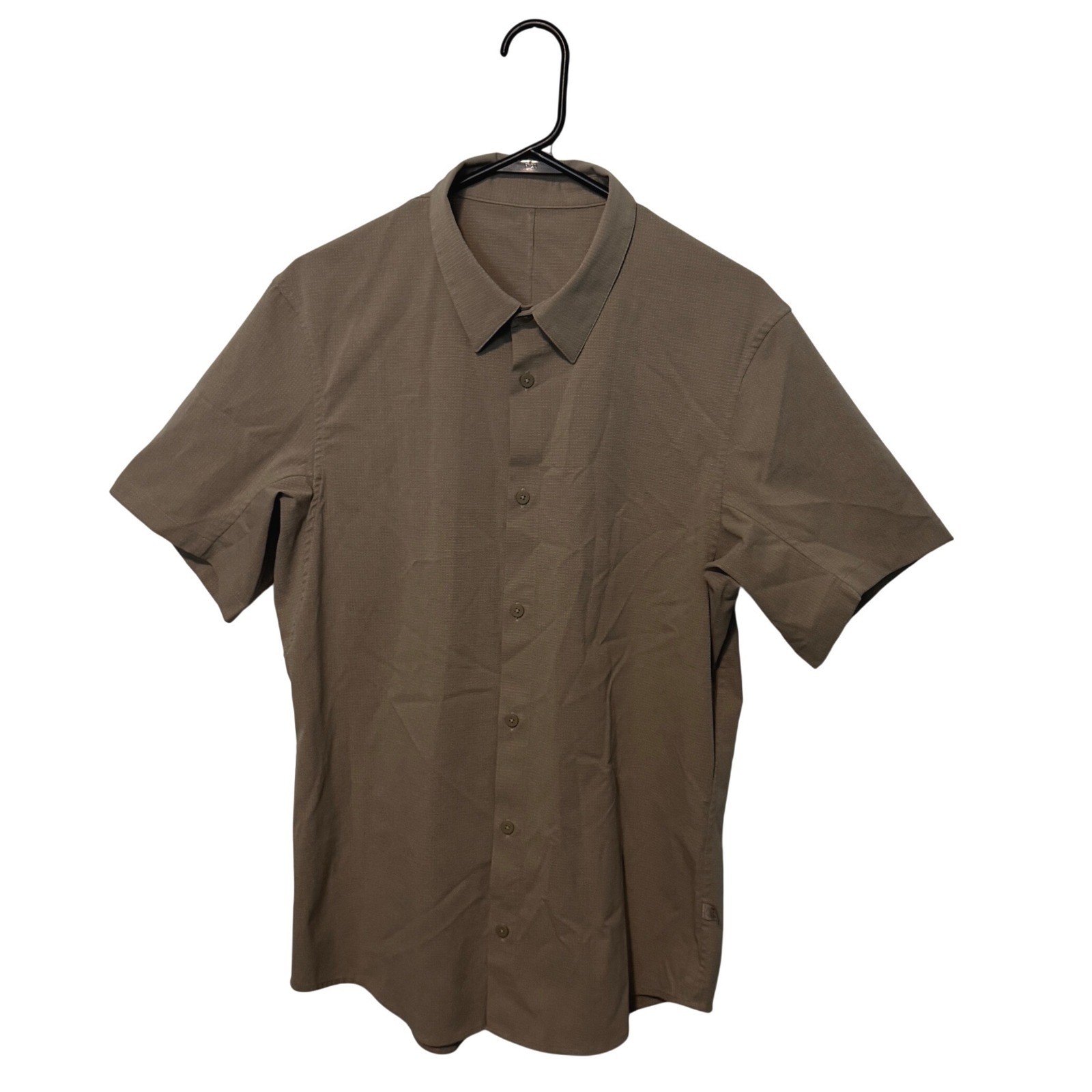 Lululemon Airing Easy Shirt Mens Large Tan Short Sleeve Breathable Performance