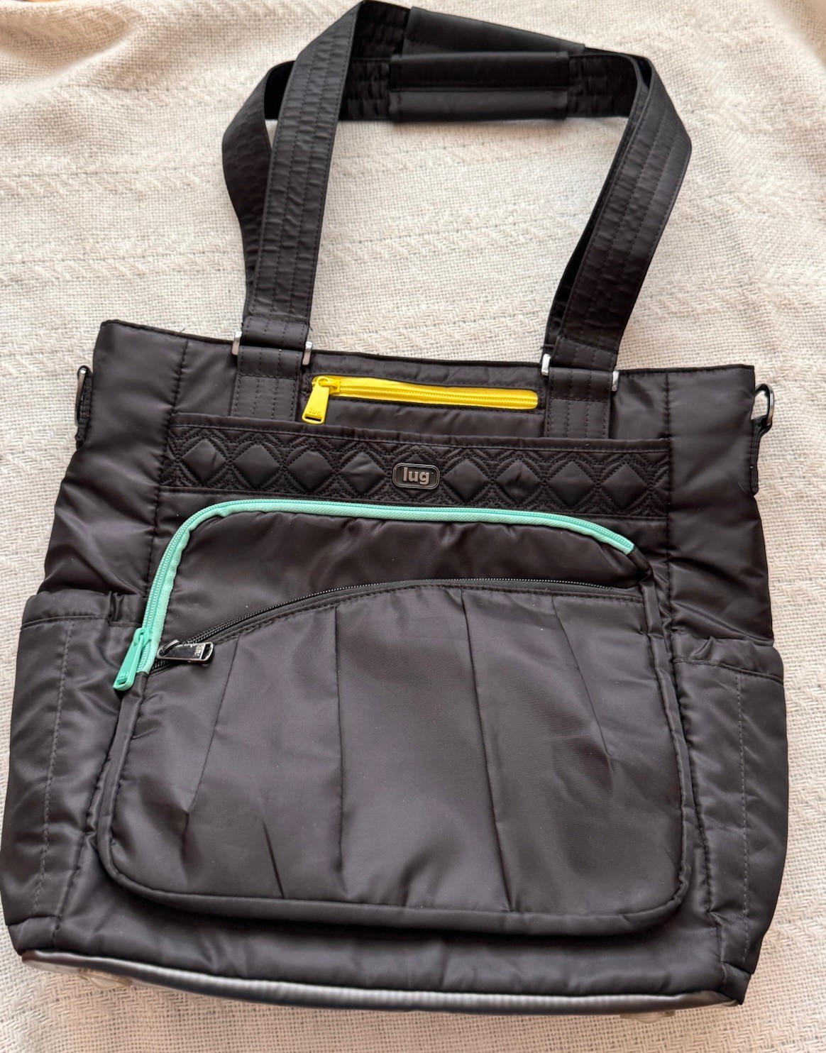 RARE VHTF Lug Ace Convertible Tote Bag Midnight Black Neon Teal Yellow Travel