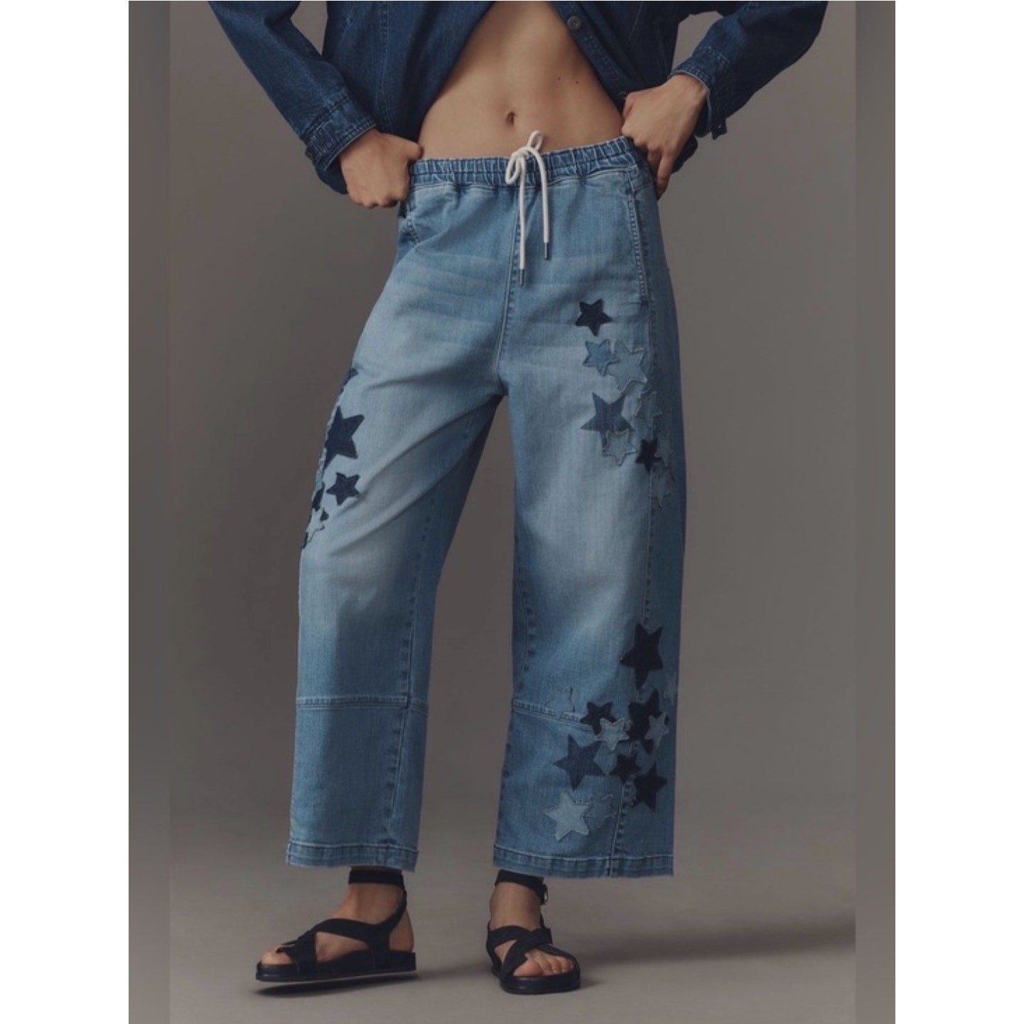 Anthropologie Pilcro and the Letterpress Izzie Star Patch Barrel Jeans XL NWT