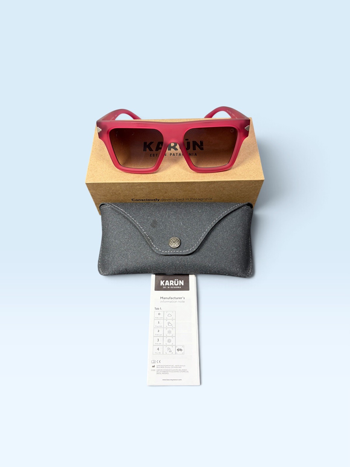KARÜN est.patagoni Sunglasses Red Frame Gray lens sizes 53o18 145 100% authentic
