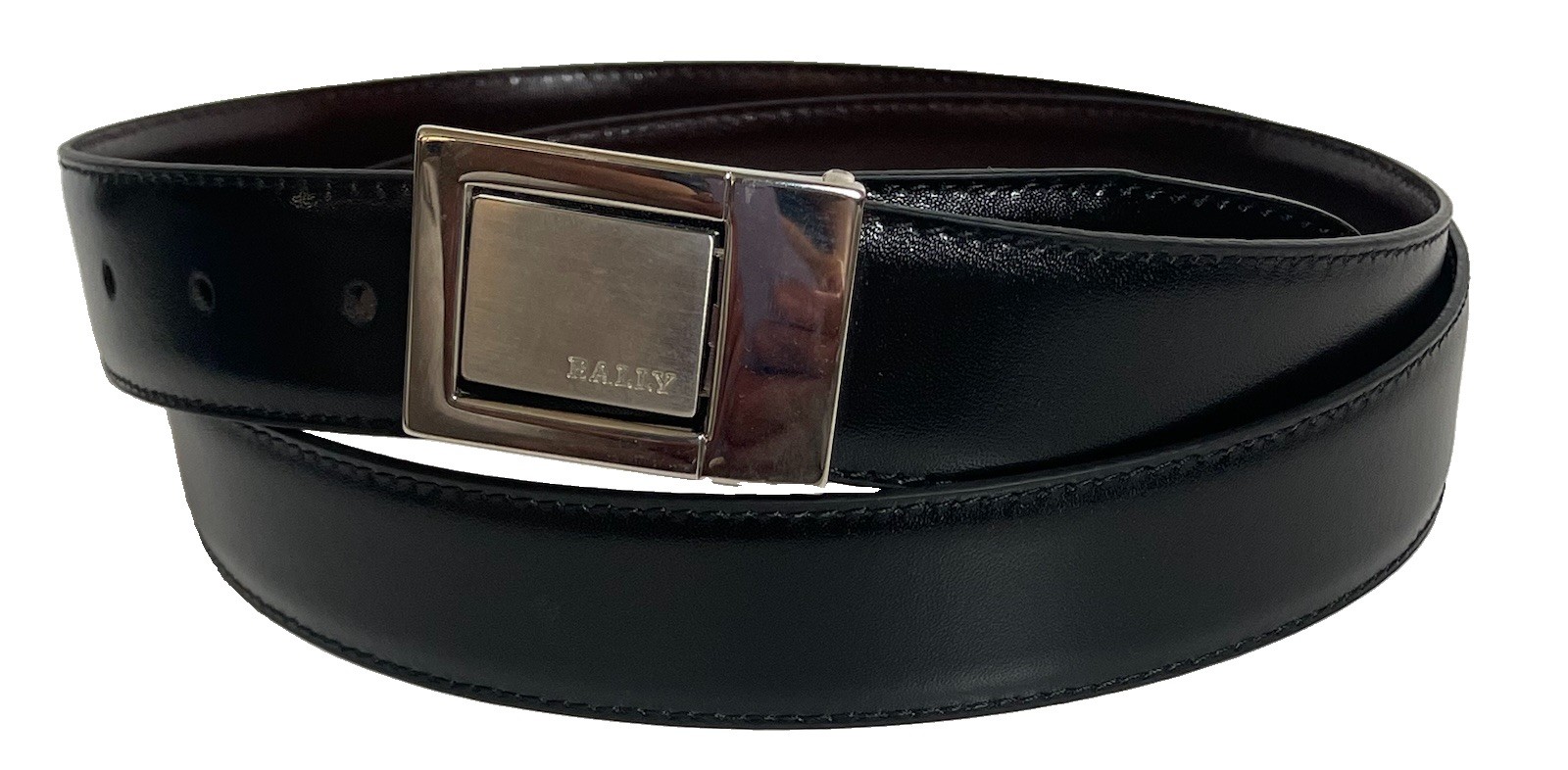 Vtg Bally Reversible Plate Buckle Belt Mens 44 Black Brown Leather Made In Italy