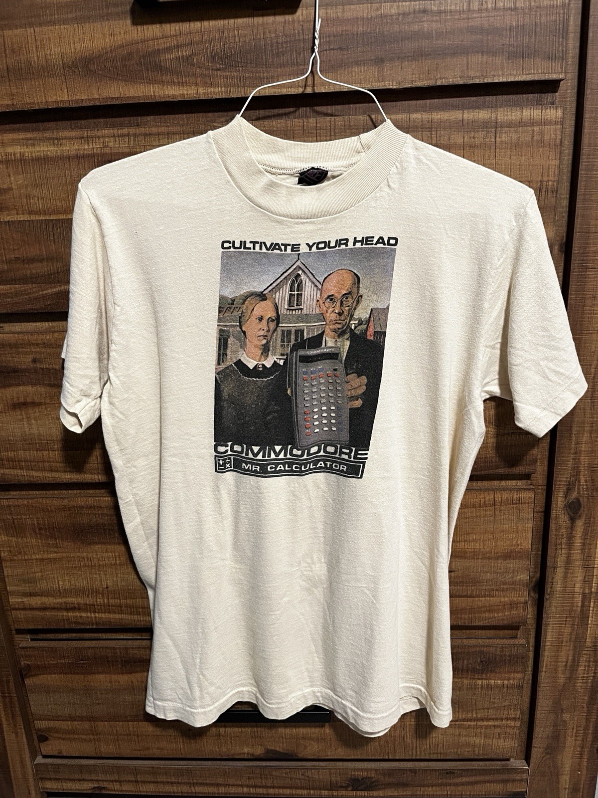 Vintage 1970s American Gothic Commodore Calculator Rare Tech Promo T-shirt Med