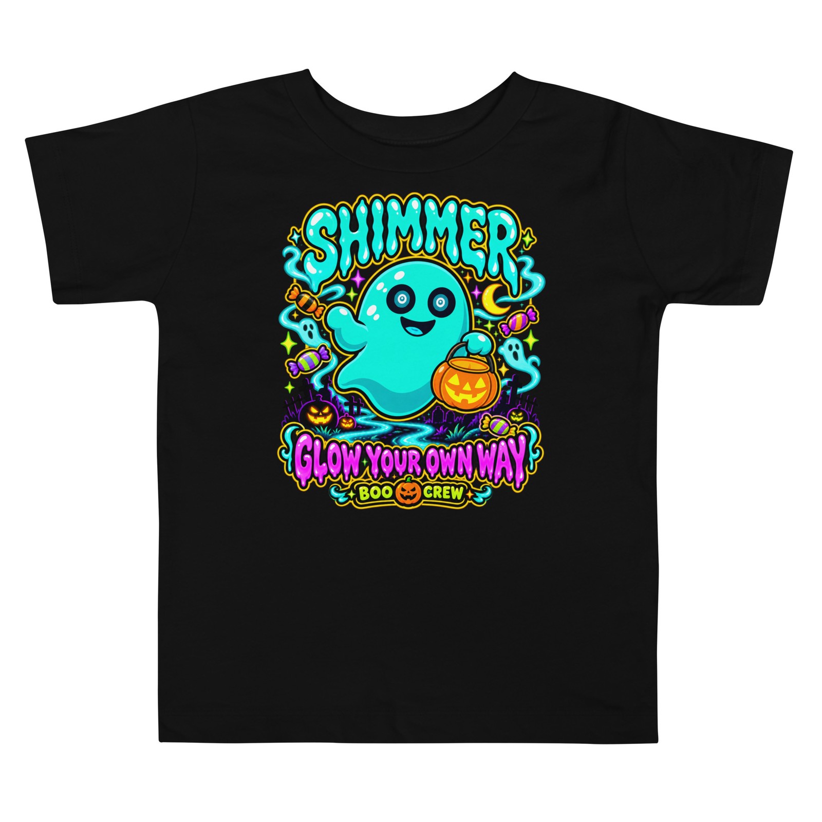 Shimmer “Glow Your Own Way” Toddler Girls Halloween Ghost T-Shirt | Boo Crew