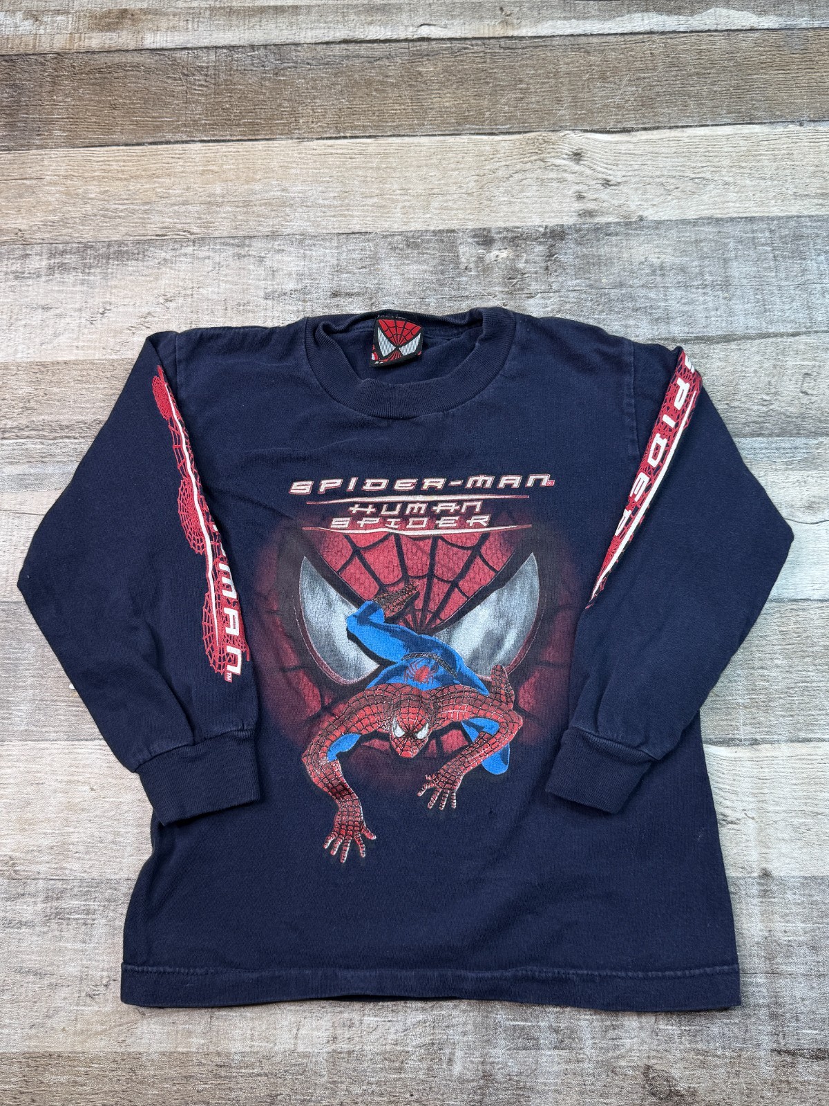 Vintage 2002 Spiderman Boys Size 4 Long Sleeve Human Spider Movie Promo Blue