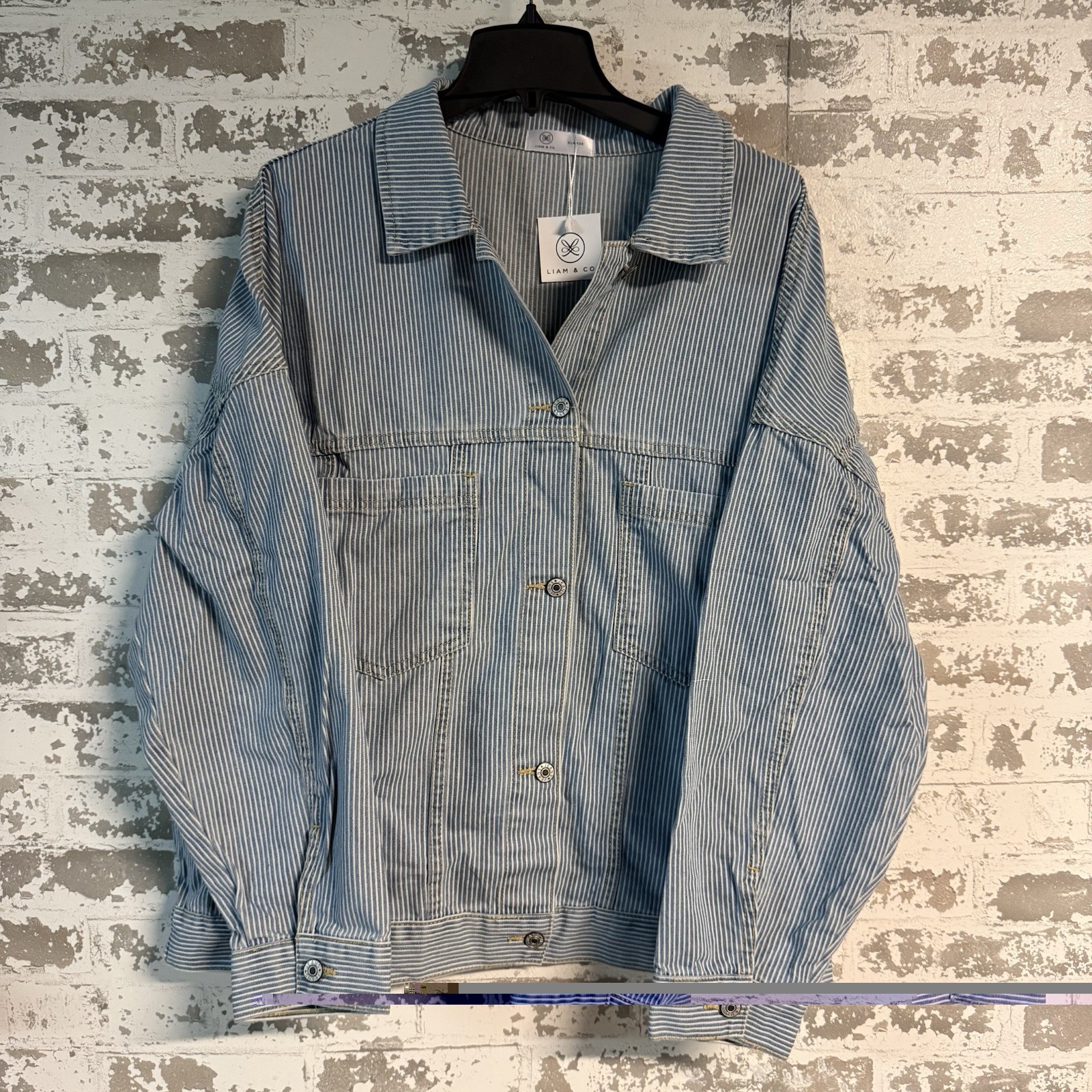 NEW Liam & Co. Lakely Sky Blue Striped Denim Jacket Size XL